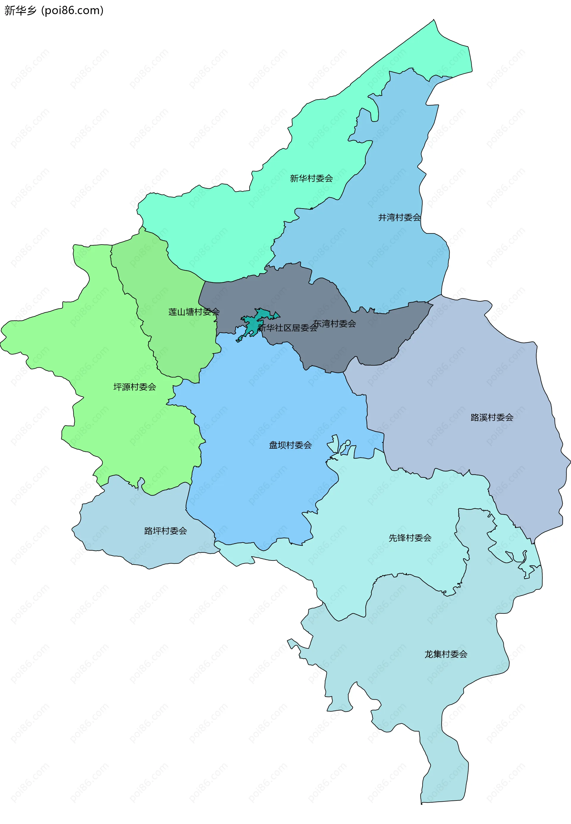 新华乡边界地图(五级行政区划)