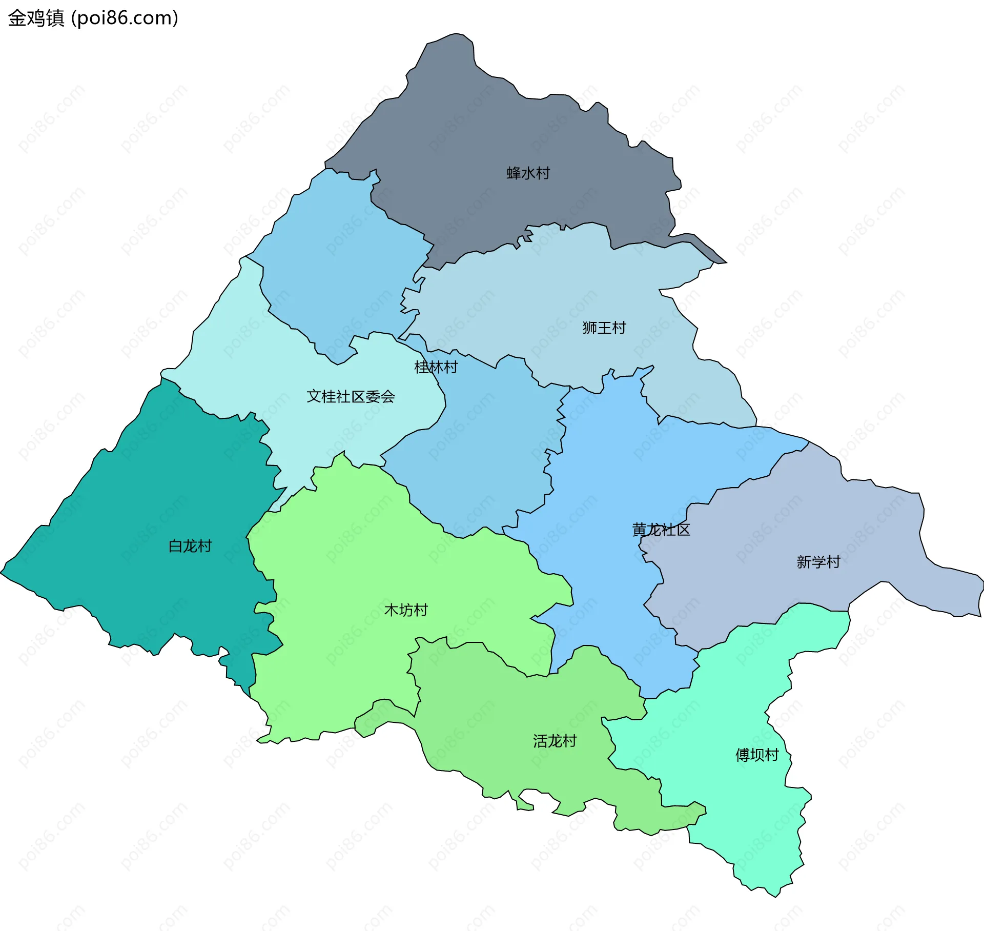 金鸡镇边界地图(五级行政区划)