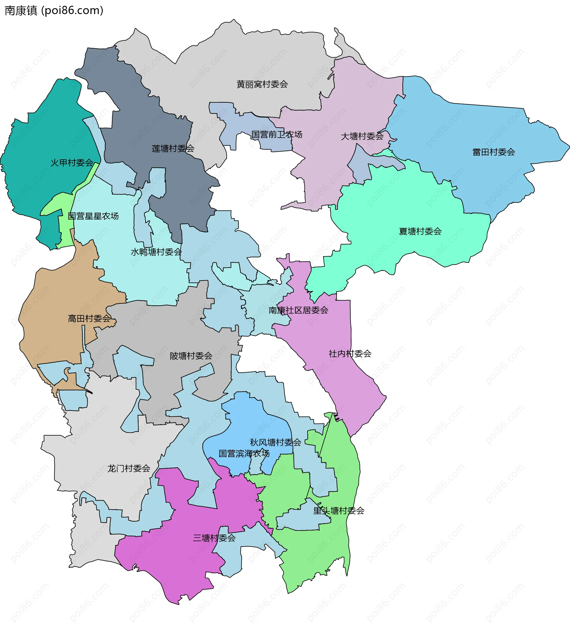 南康镇边界地图(五级行政区划)