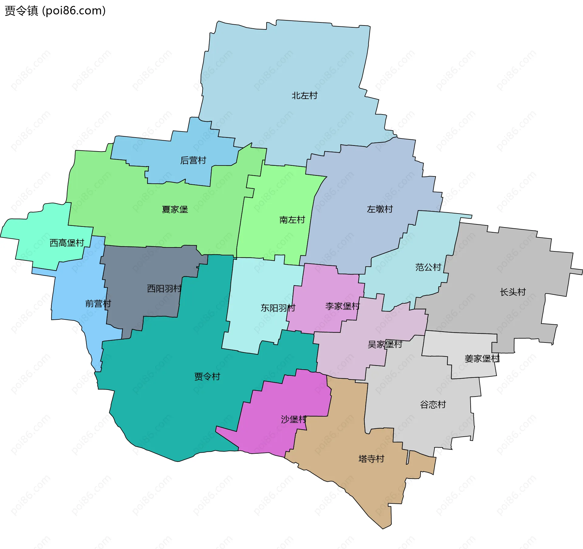 贾令镇边界地图(五级行政区划)
