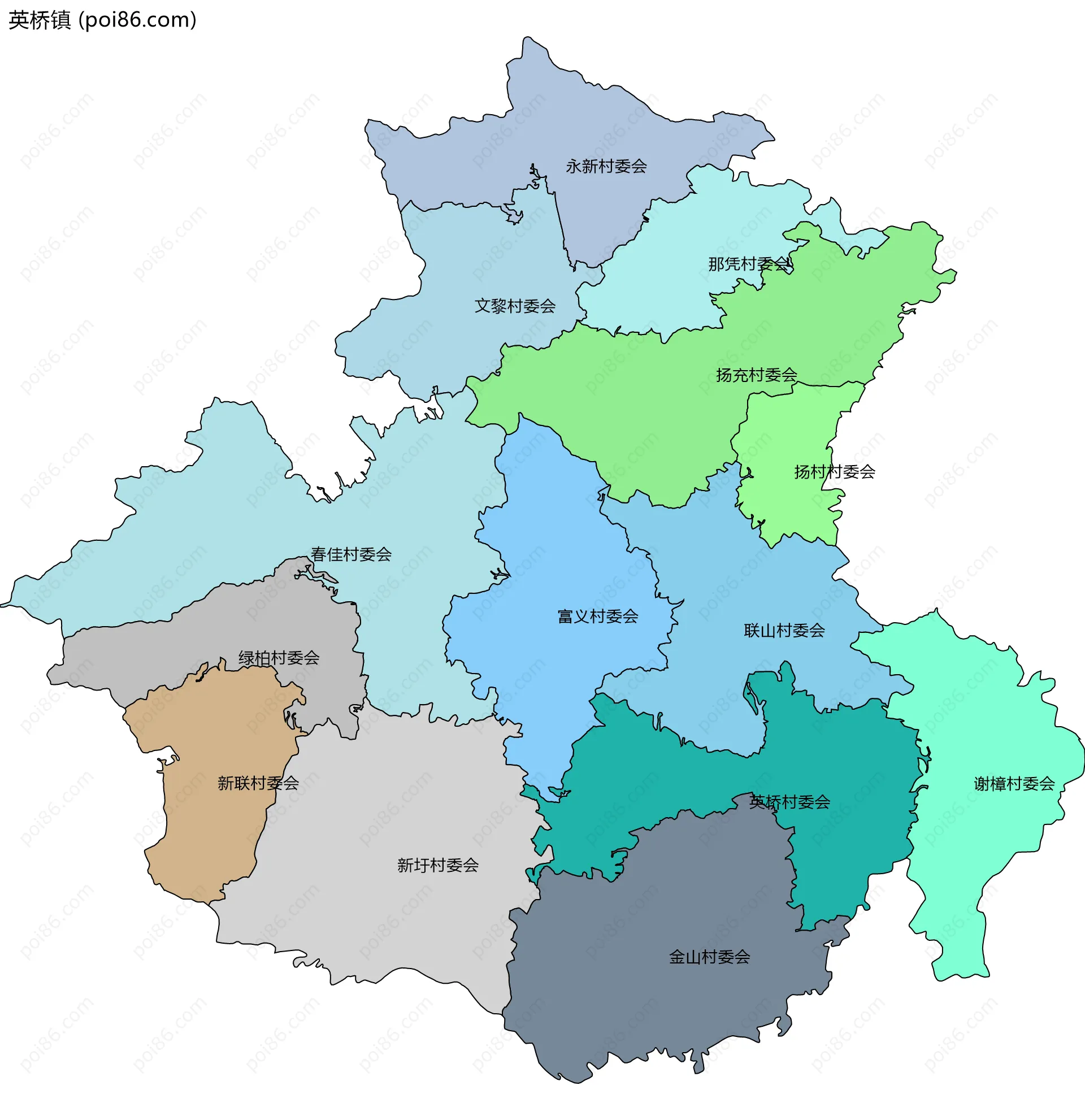 英桥镇边界地图(五级行政区划)