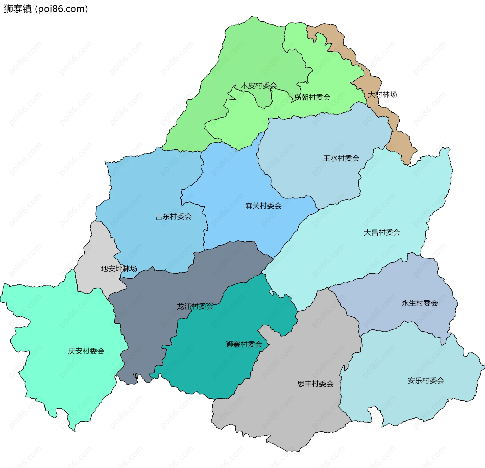 狮寨镇边界地图(五级行政区划)