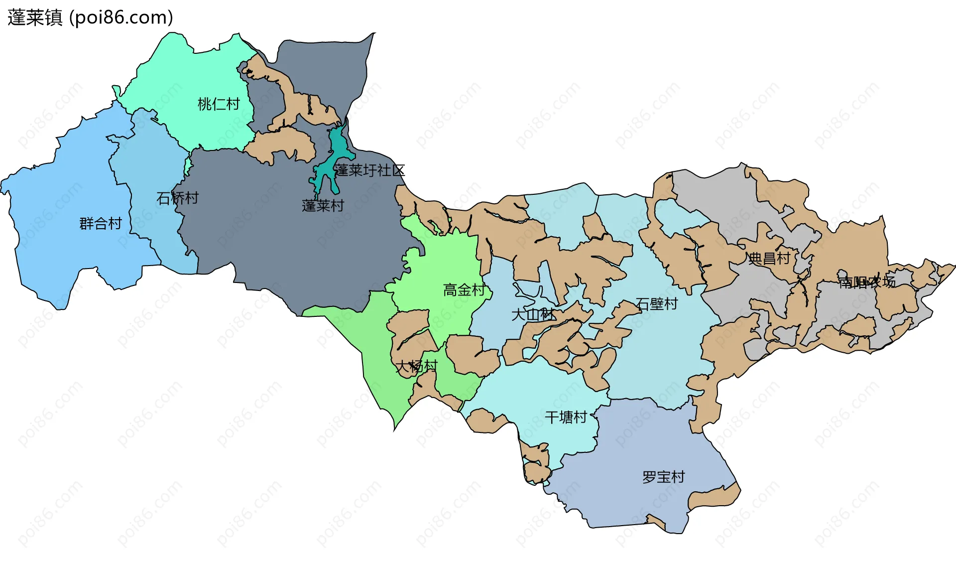 蓬莱镇边界地图(五级行政区划)