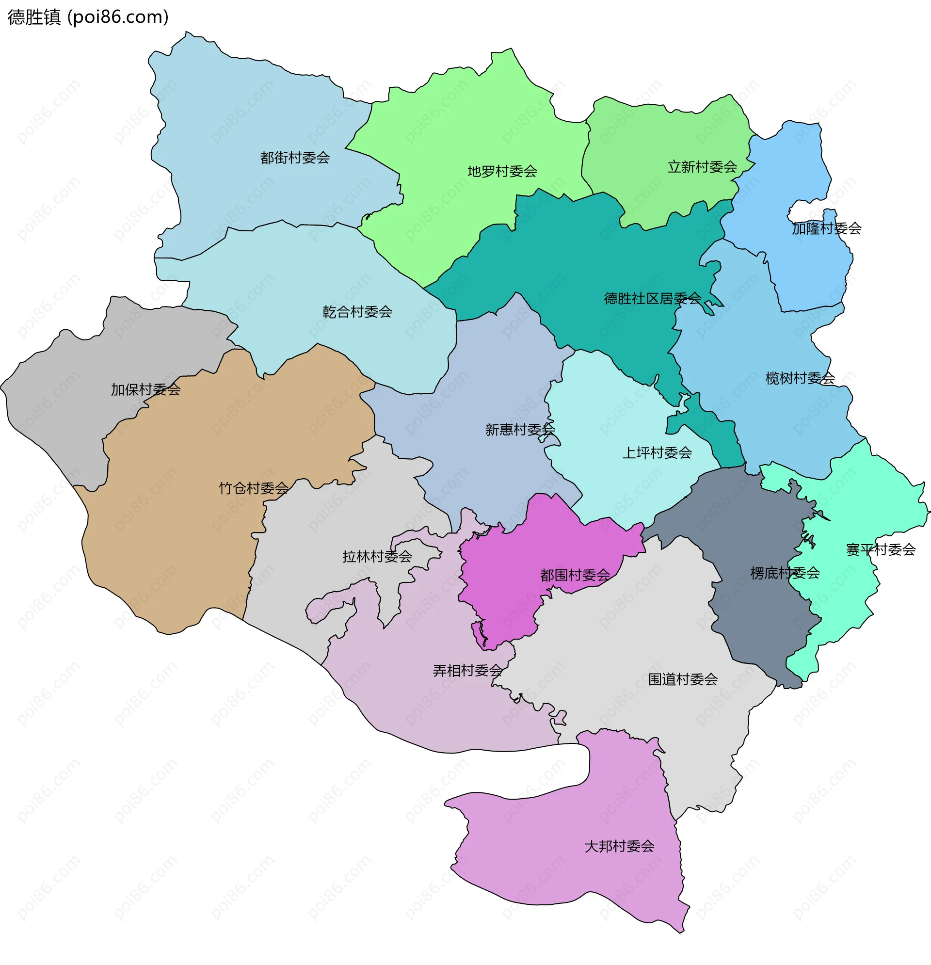 德胜镇边界地图(五级行政区划)