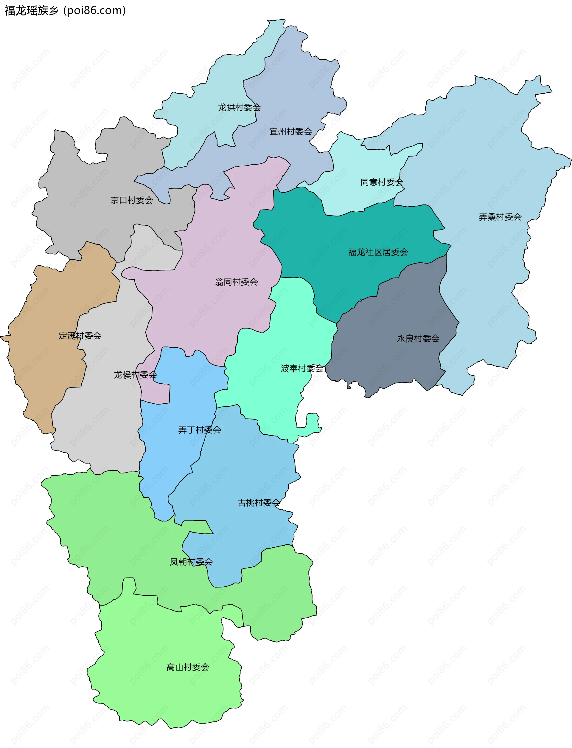 福龙瑶族乡边界地图(五级行政区划)