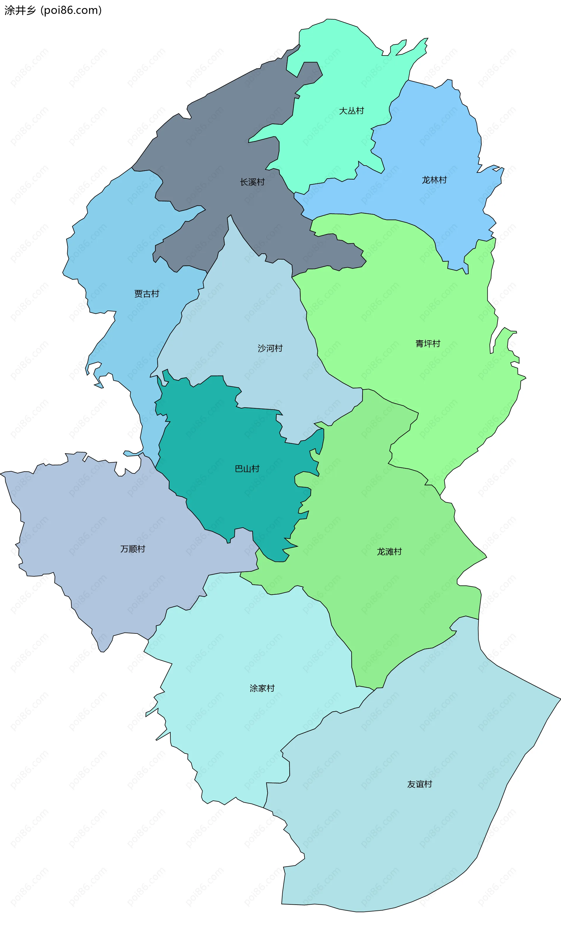 涂井乡边界地图(五级行政区划)