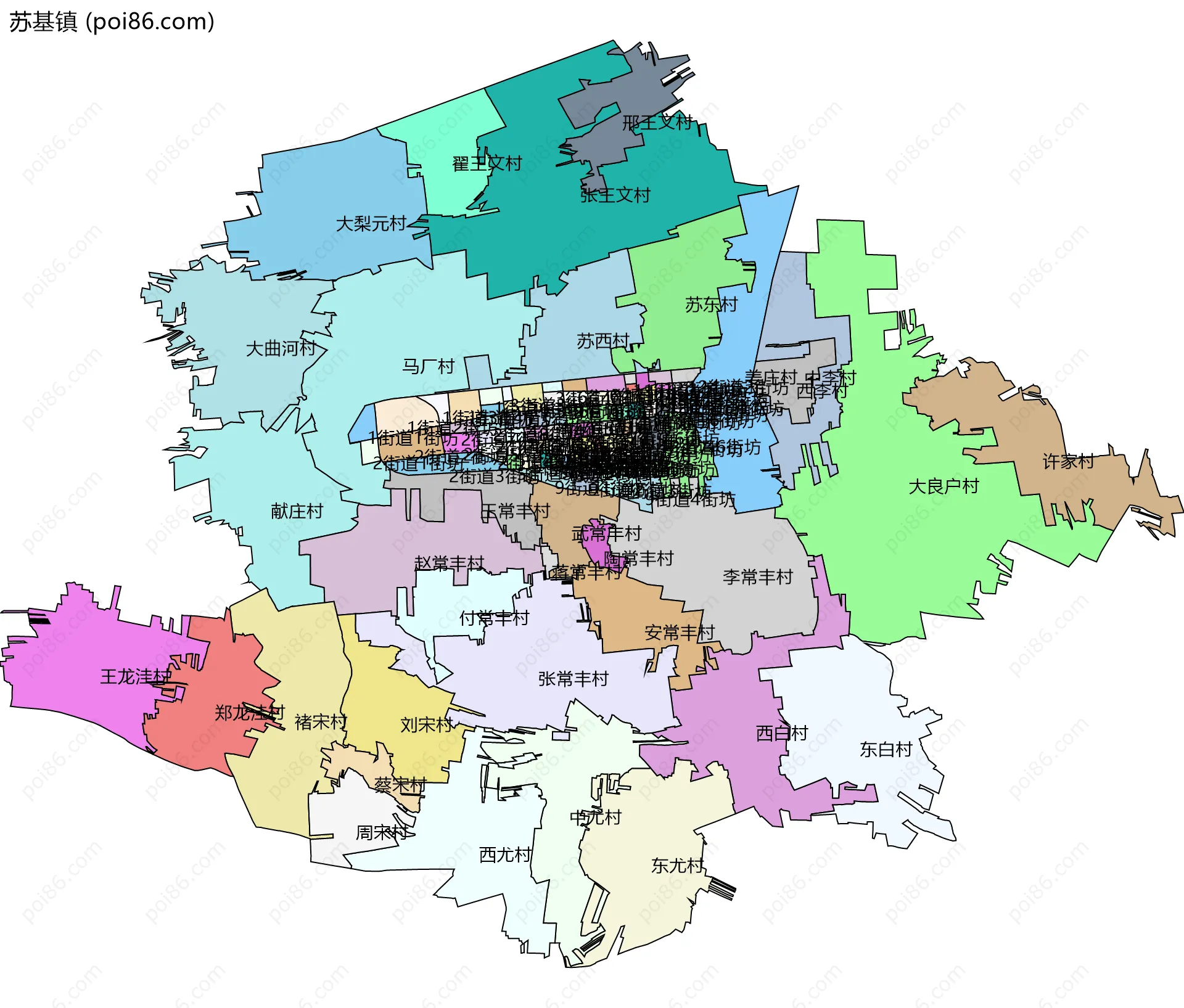 苏基镇边界地图(五级行政区划)