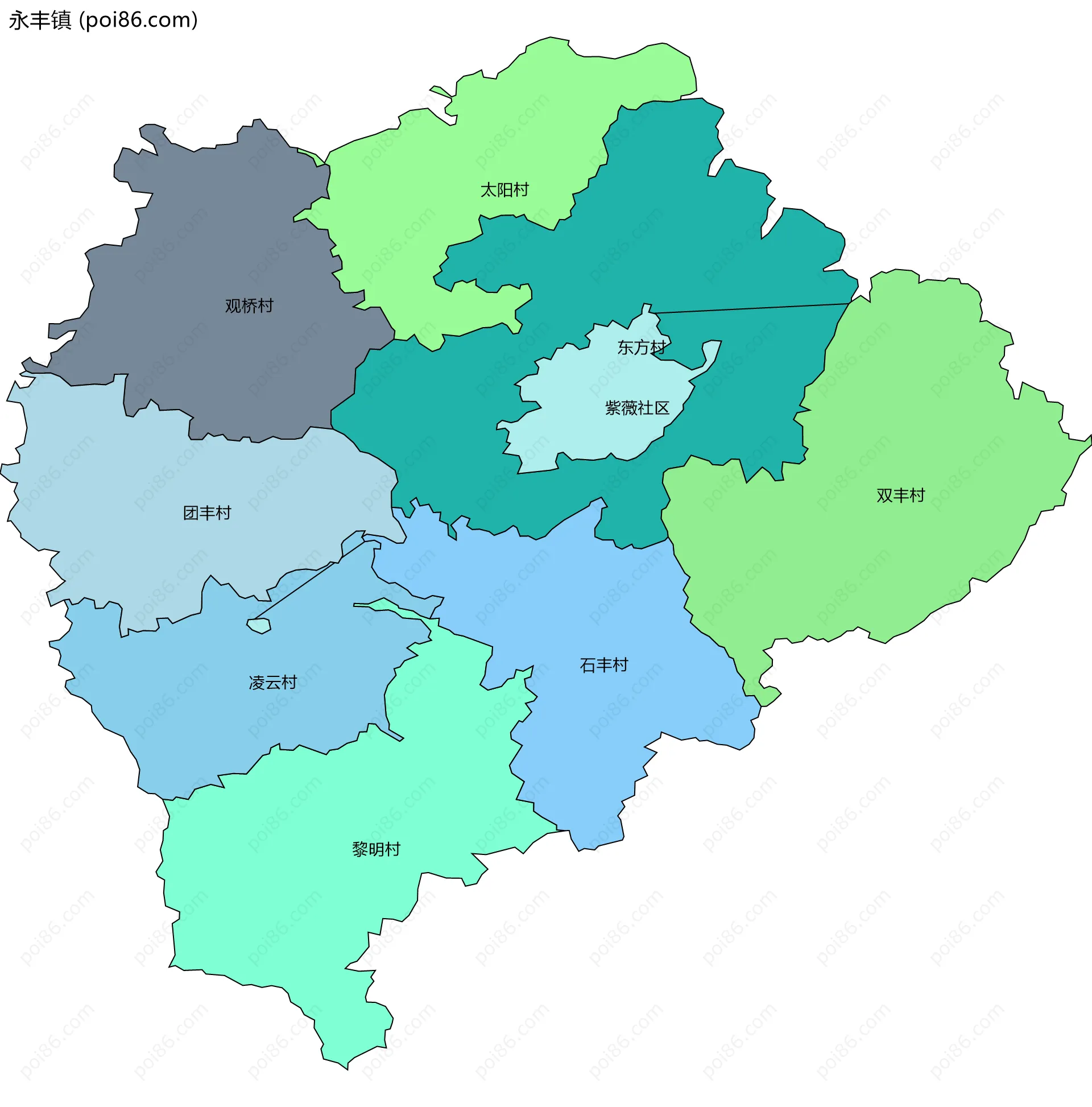 永丰镇边界地图(五级行政区划)