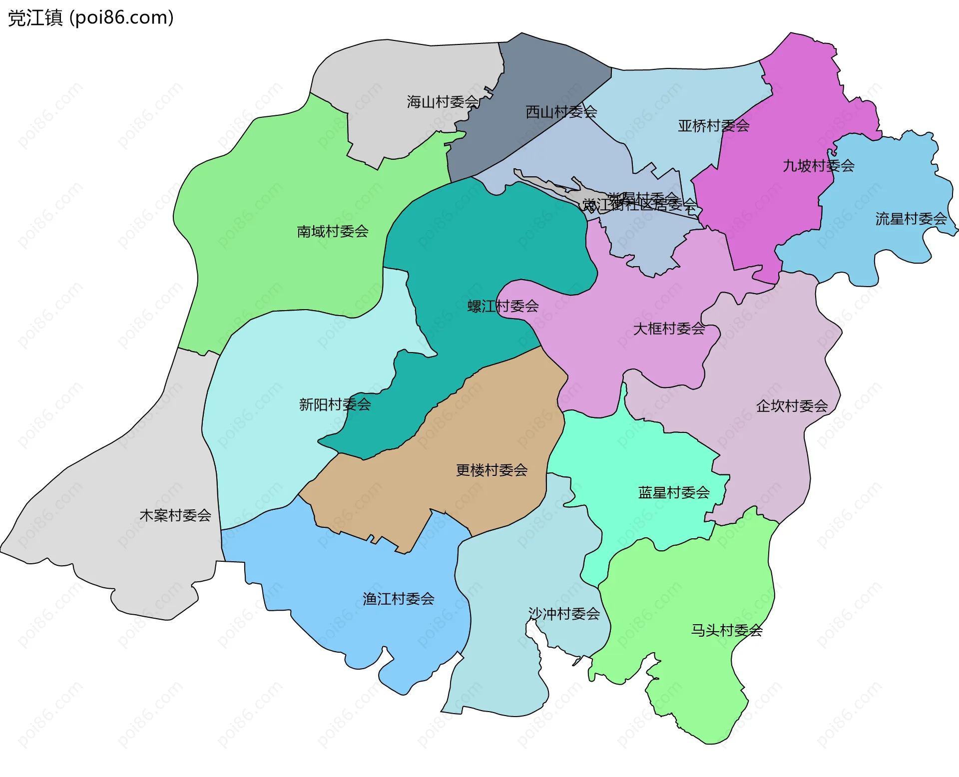 党江镇边界地图(五级行政区划)