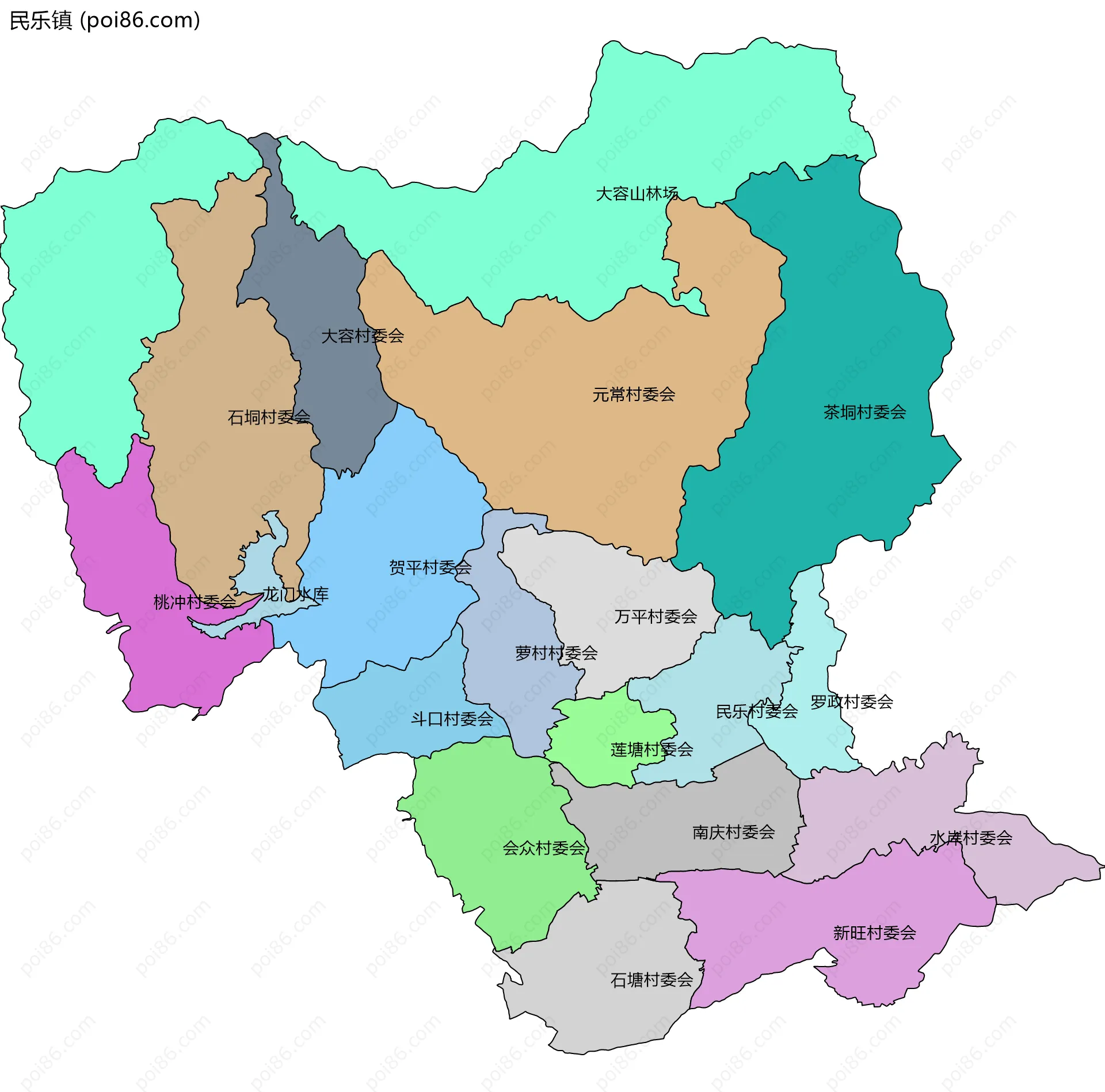 民乐镇边界地图(五级行政区划)