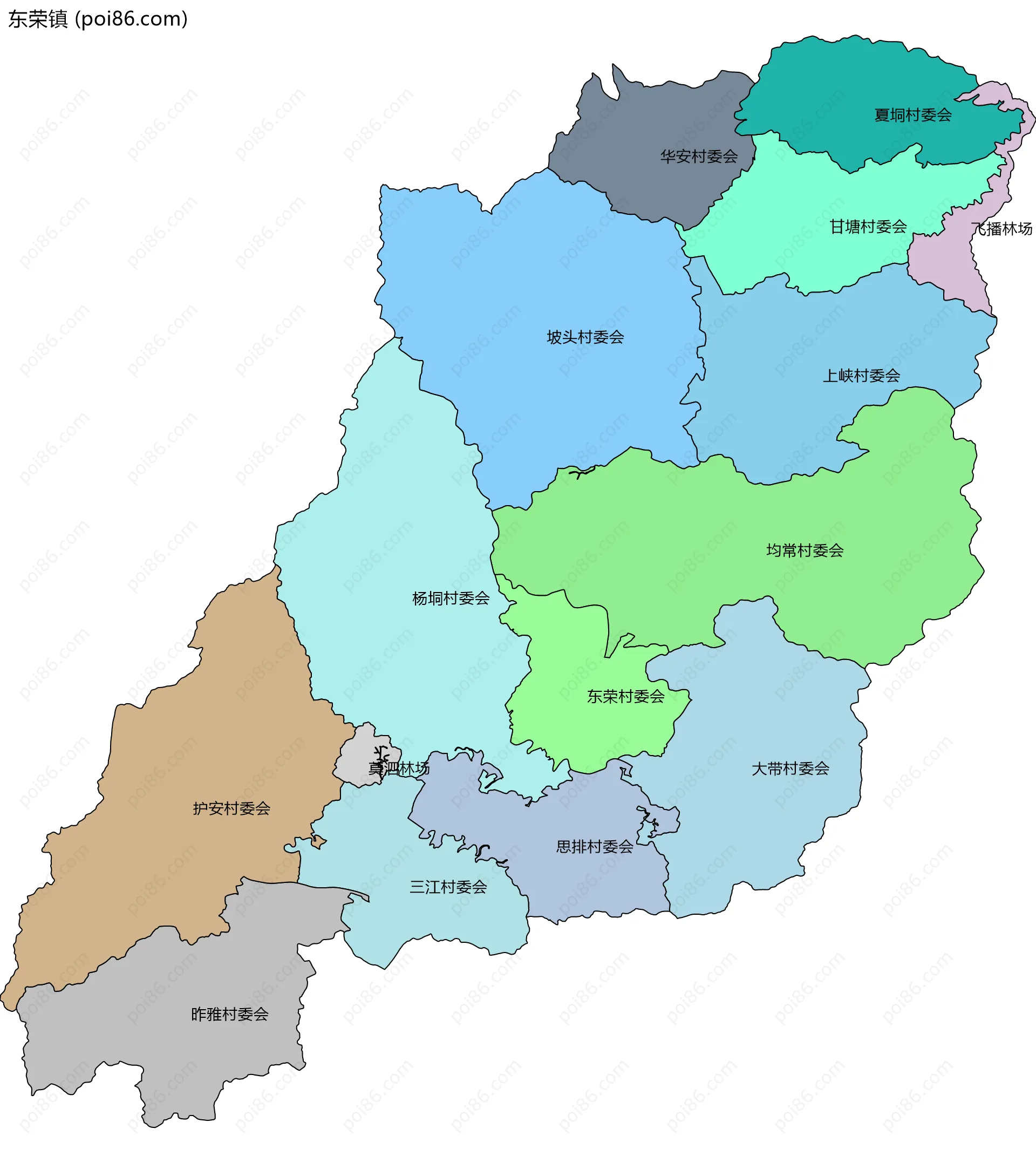 东荣镇边界地图(五级行政区划)