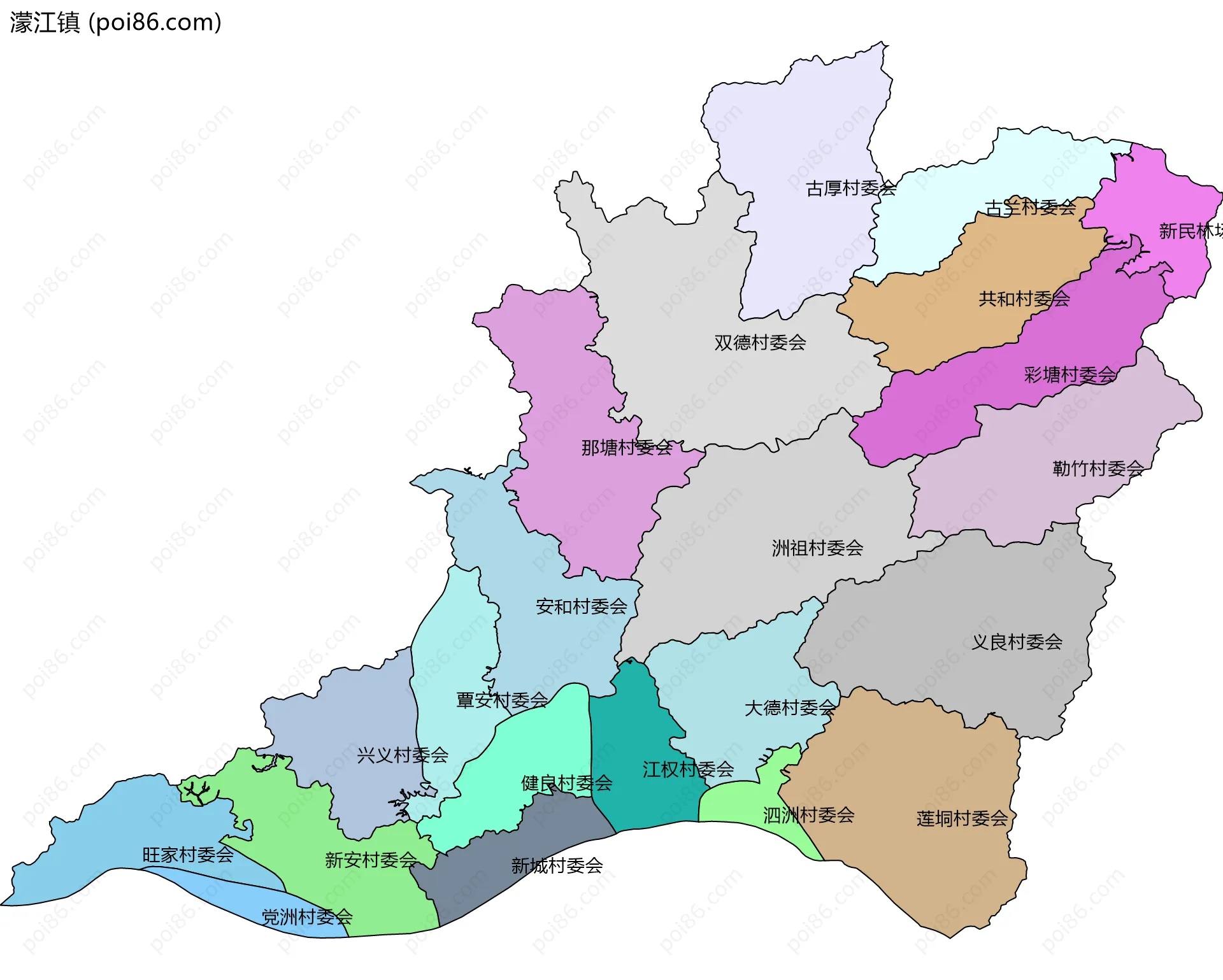 濛江镇边界地图(五级行政区划)