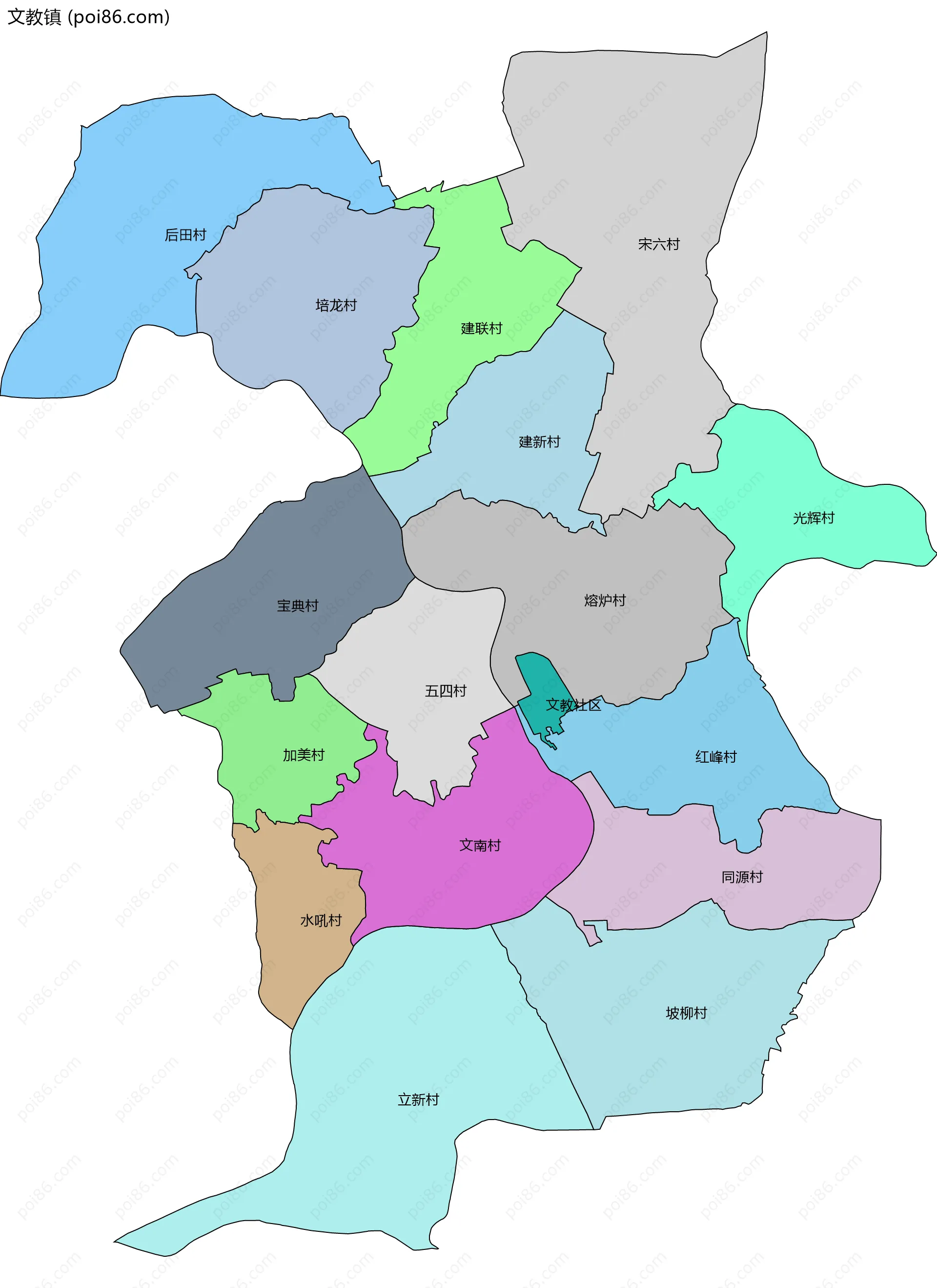 文教镇边界地图(五级行政区划)