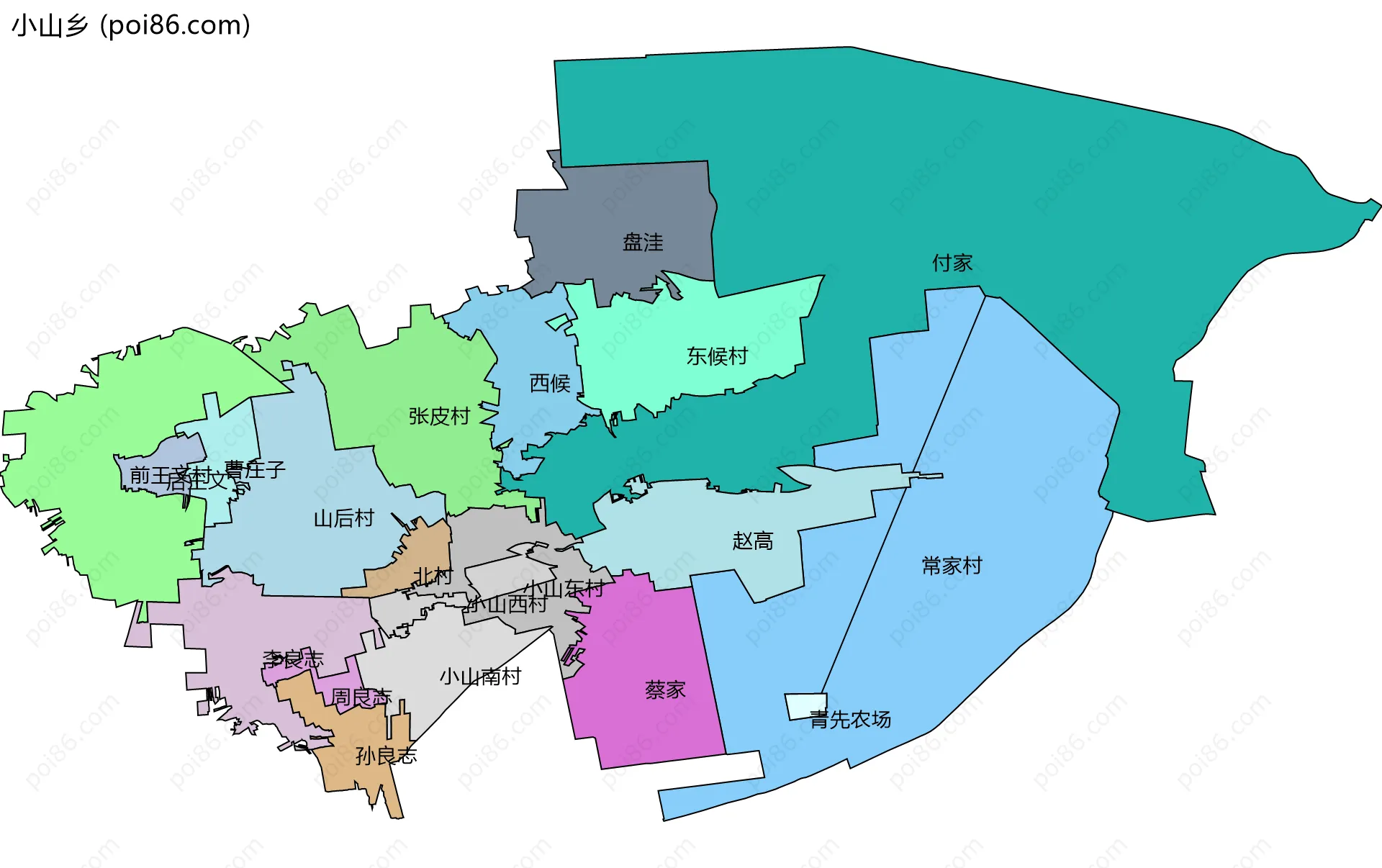 小山乡边界地图(五级行政区划)