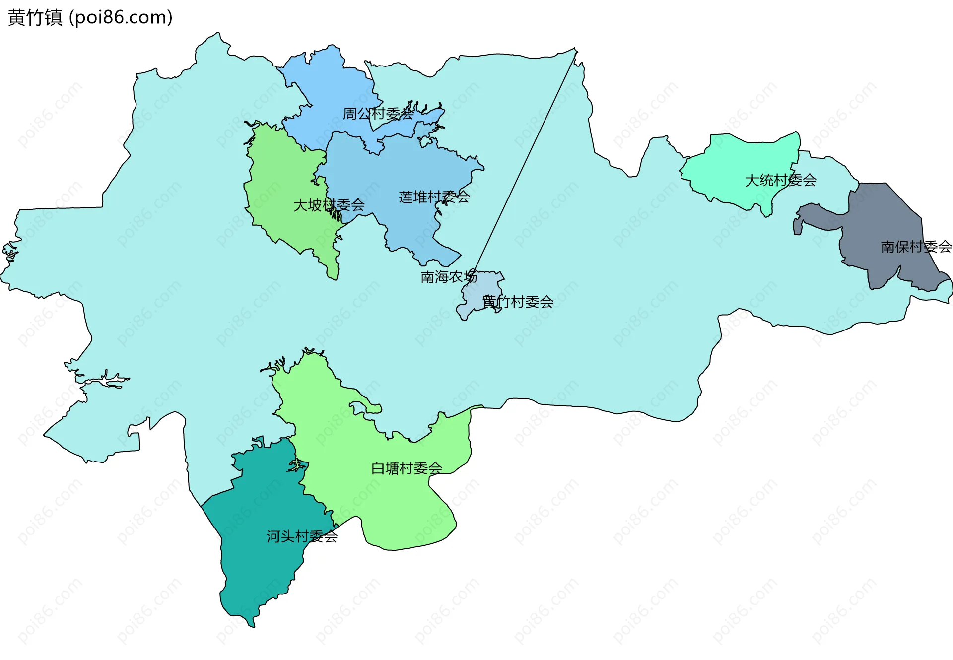 黄竹镇边界地图(五级行政区划)