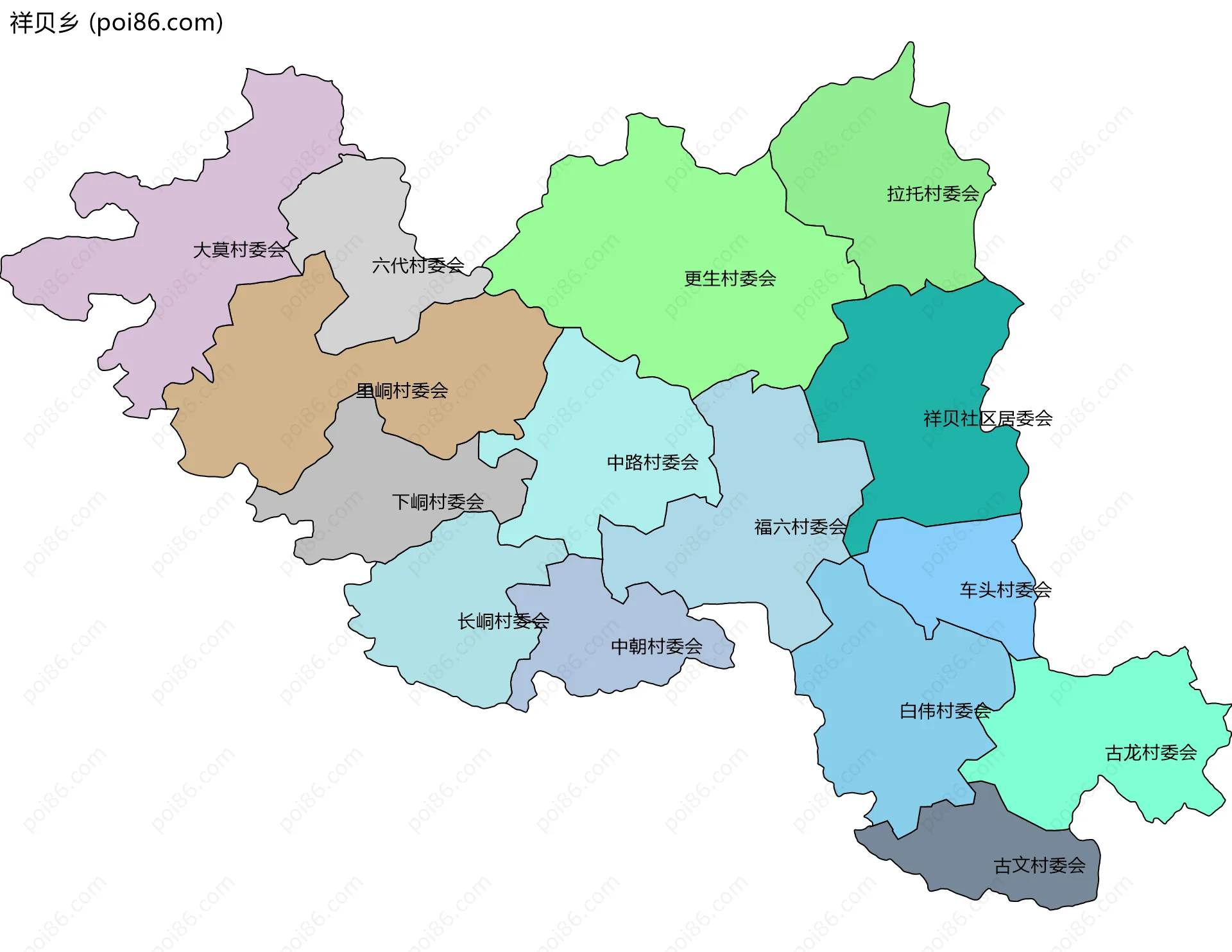 祥贝乡边界地图(五级行政区划)