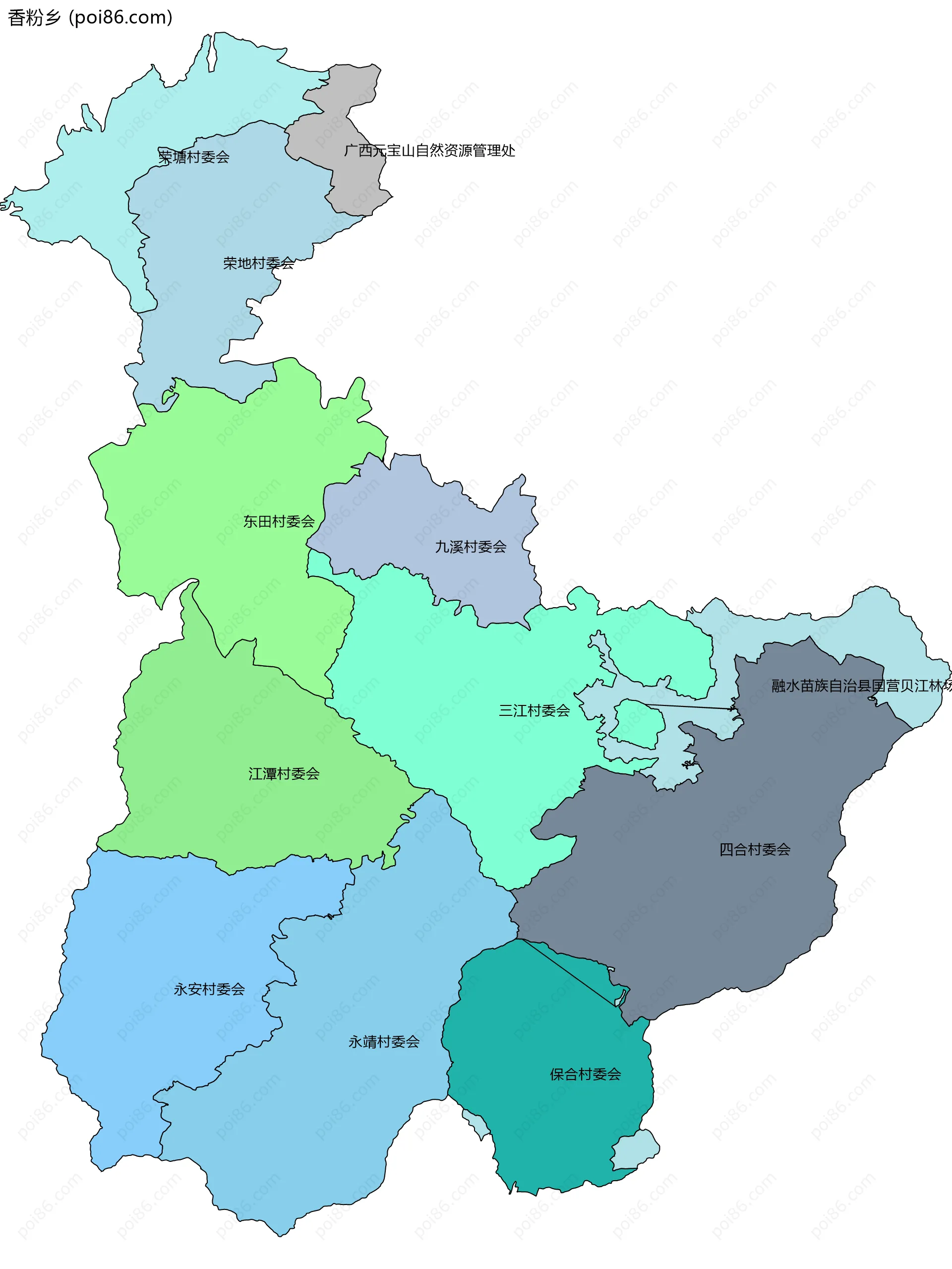 香粉乡边界地图(五级行政区划)