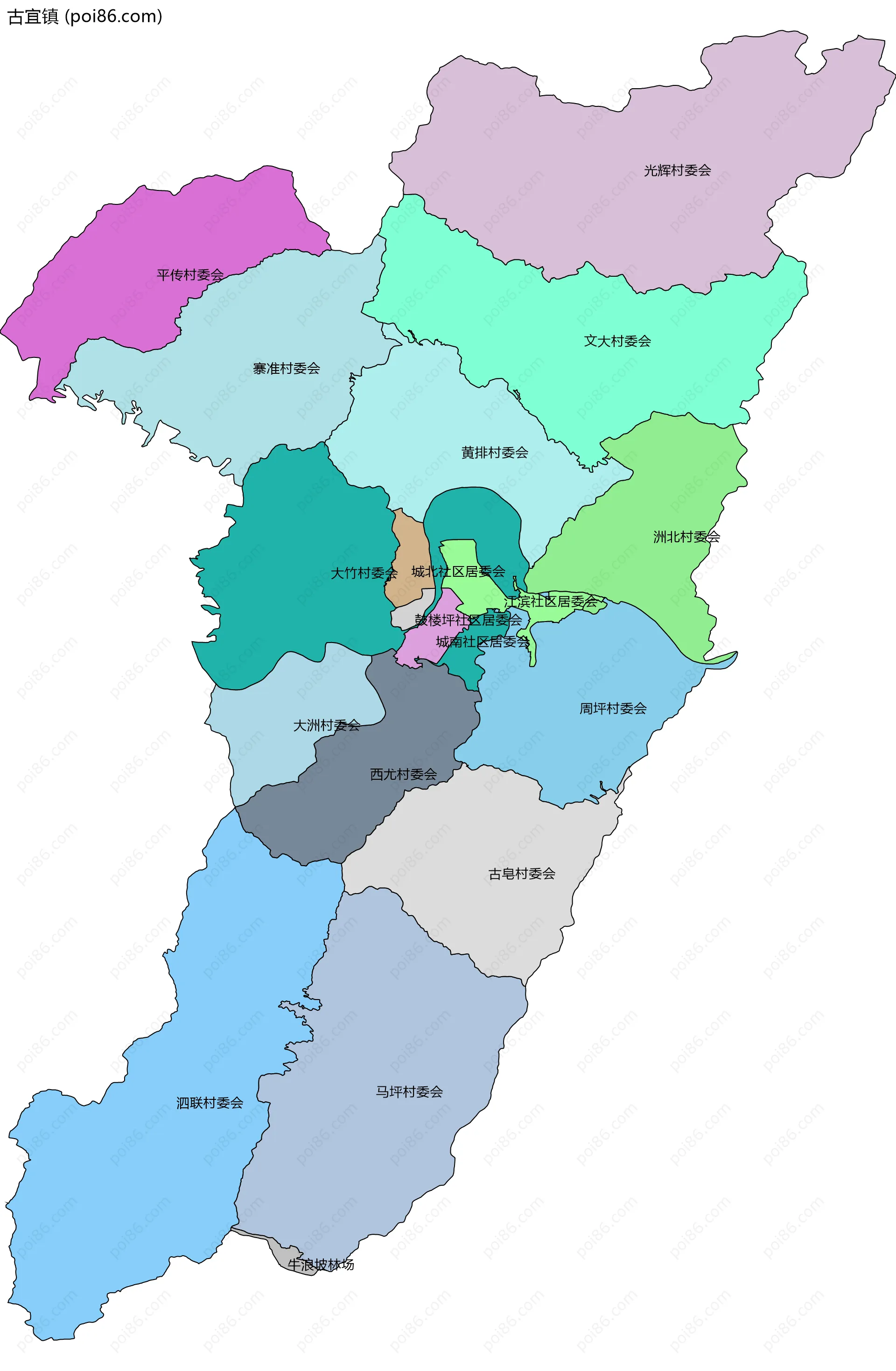 古宜镇边界地图(五级行政区划)