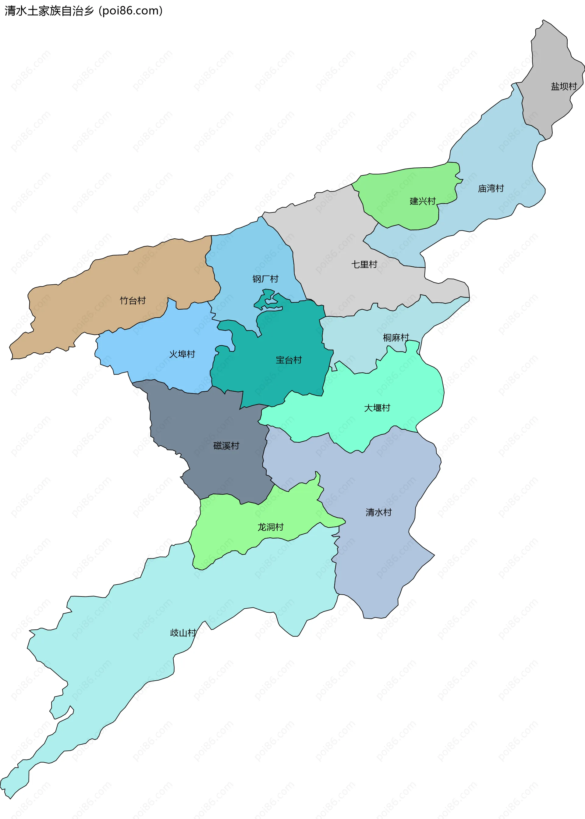 清水土家族自治乡边界地图(五级行政区划)