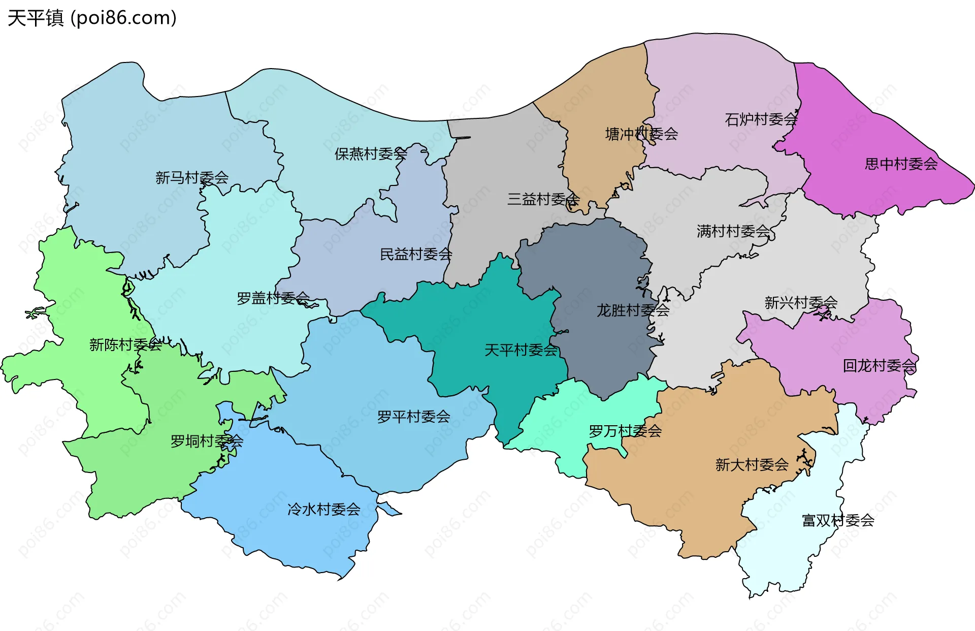 天平镇边界地图(五级行政区划)