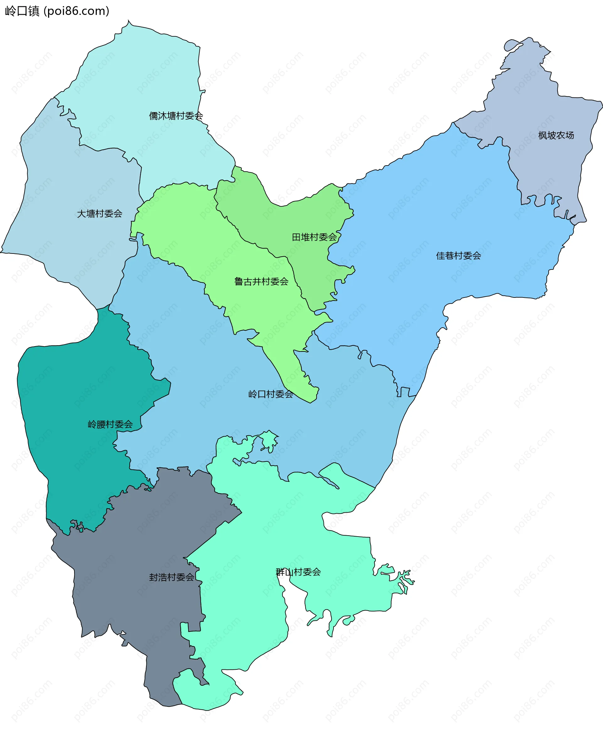 岭口镇边界地图(五级行政区划)