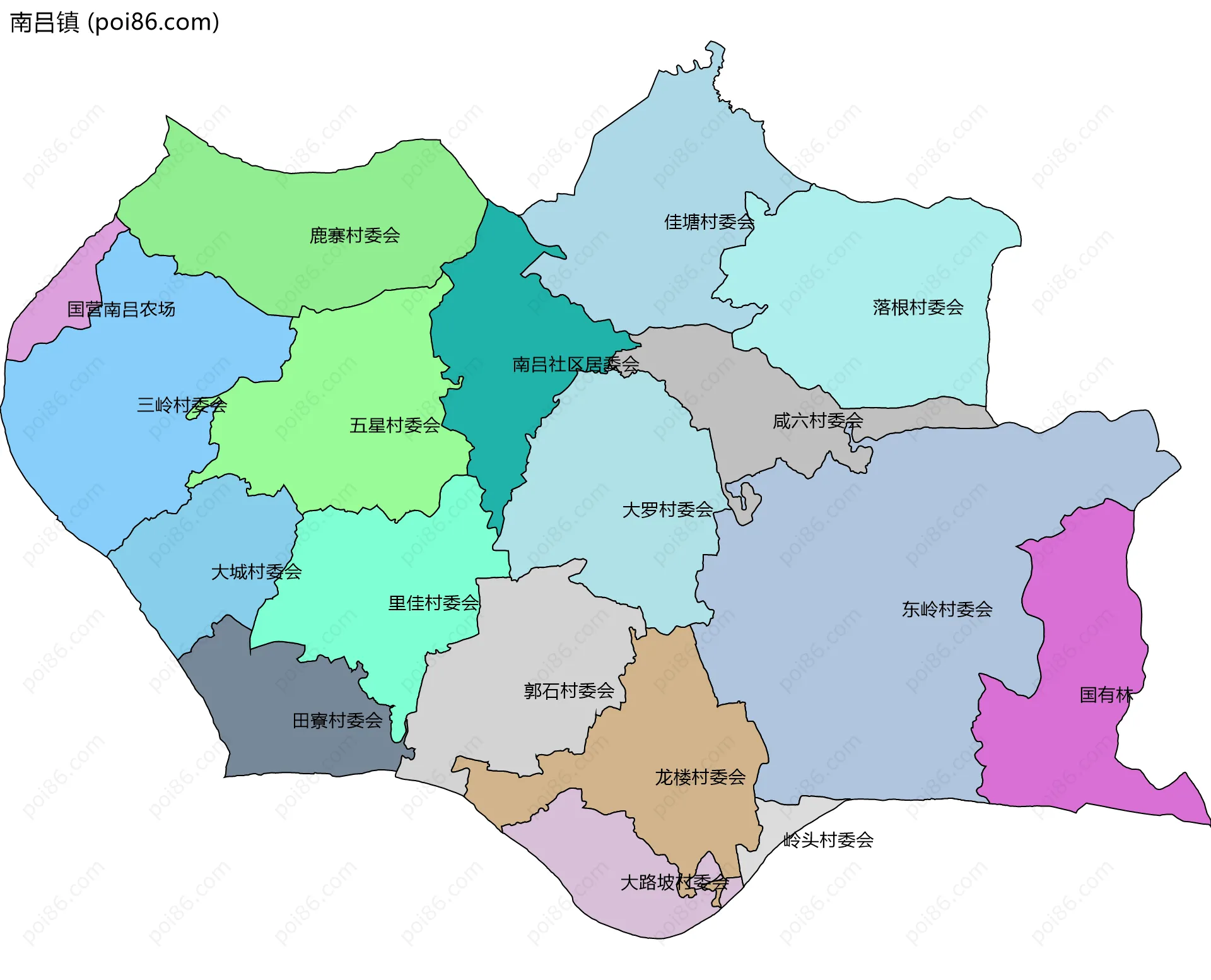 南吕镇边界地图(五级行政区划)