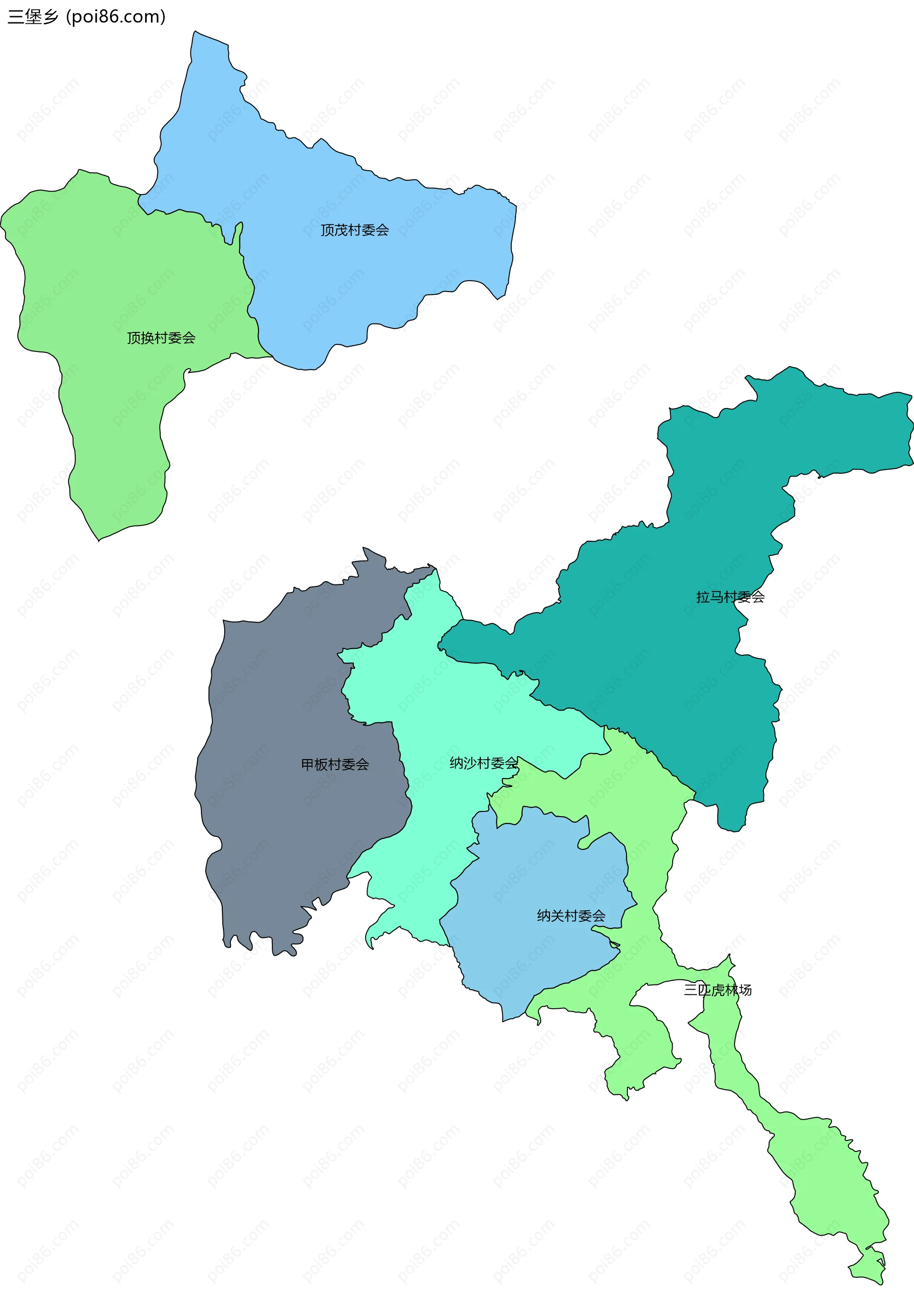 三堡乡边界地图(五级行政区划)