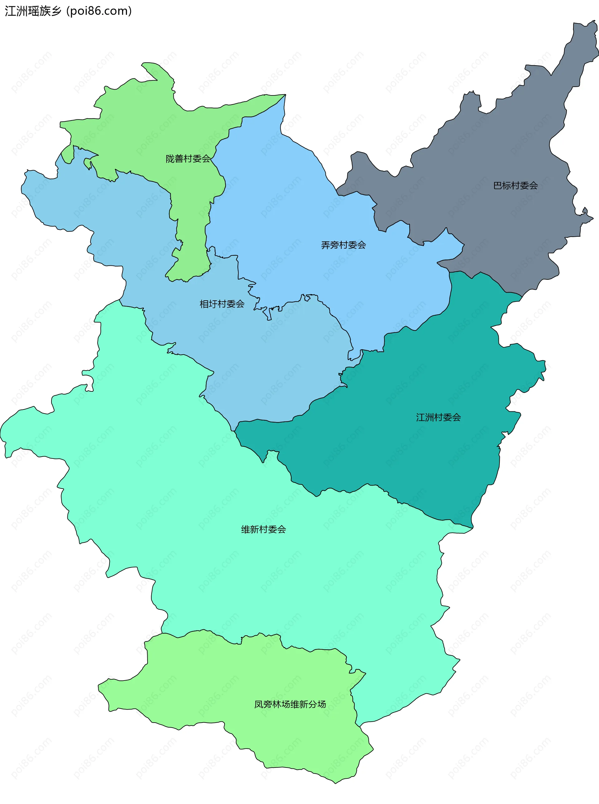 江洲瑶族乡边界地图(五级行政区划)