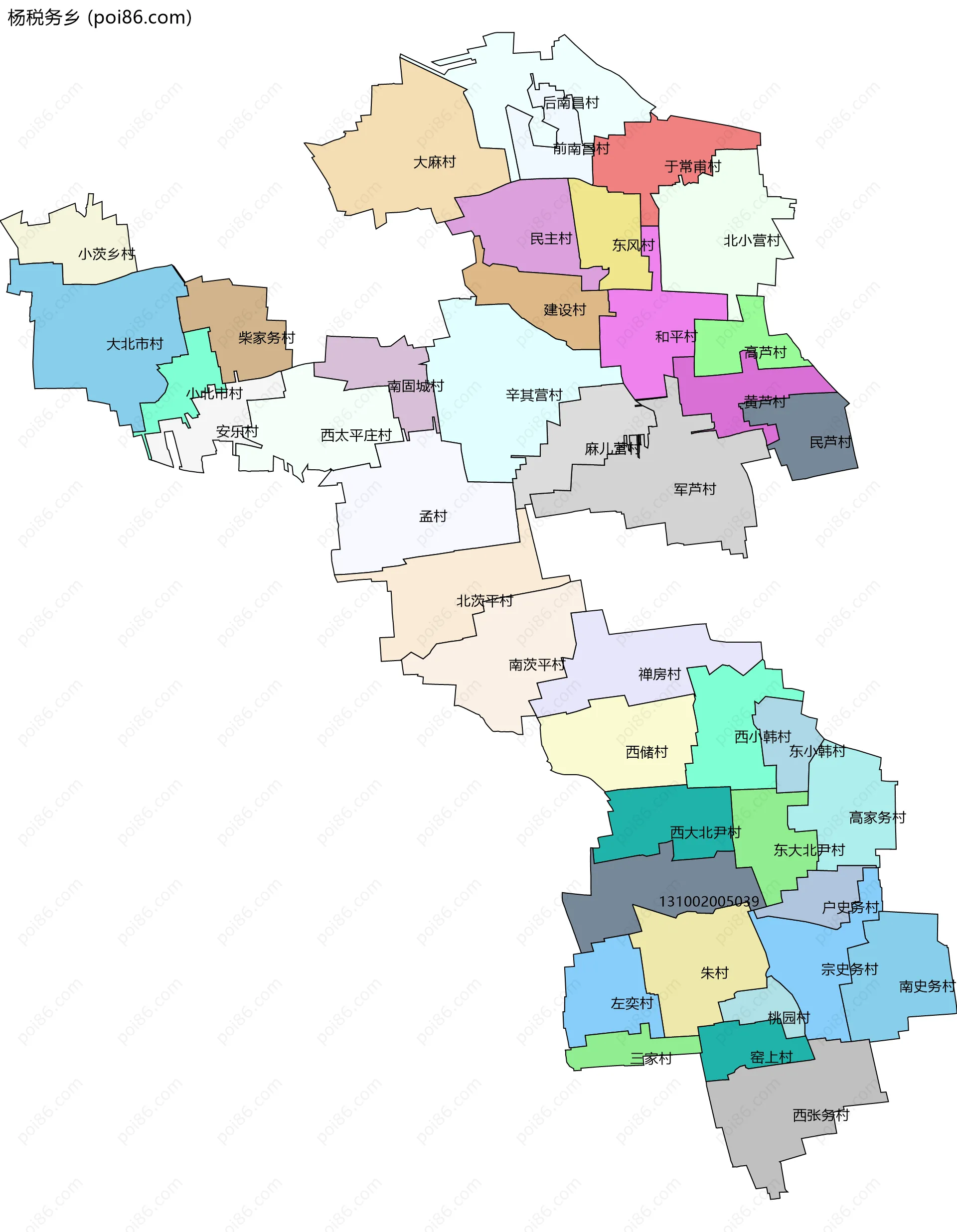 杨税务乡边界地图(五级行政区划)