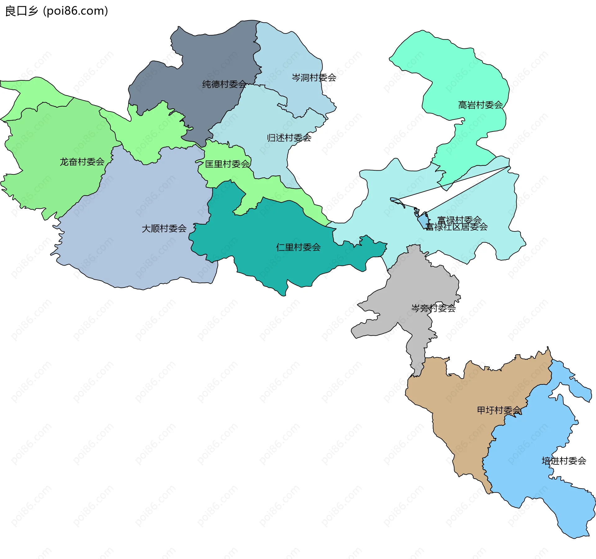 良口乡边界地图(五级行政区划)