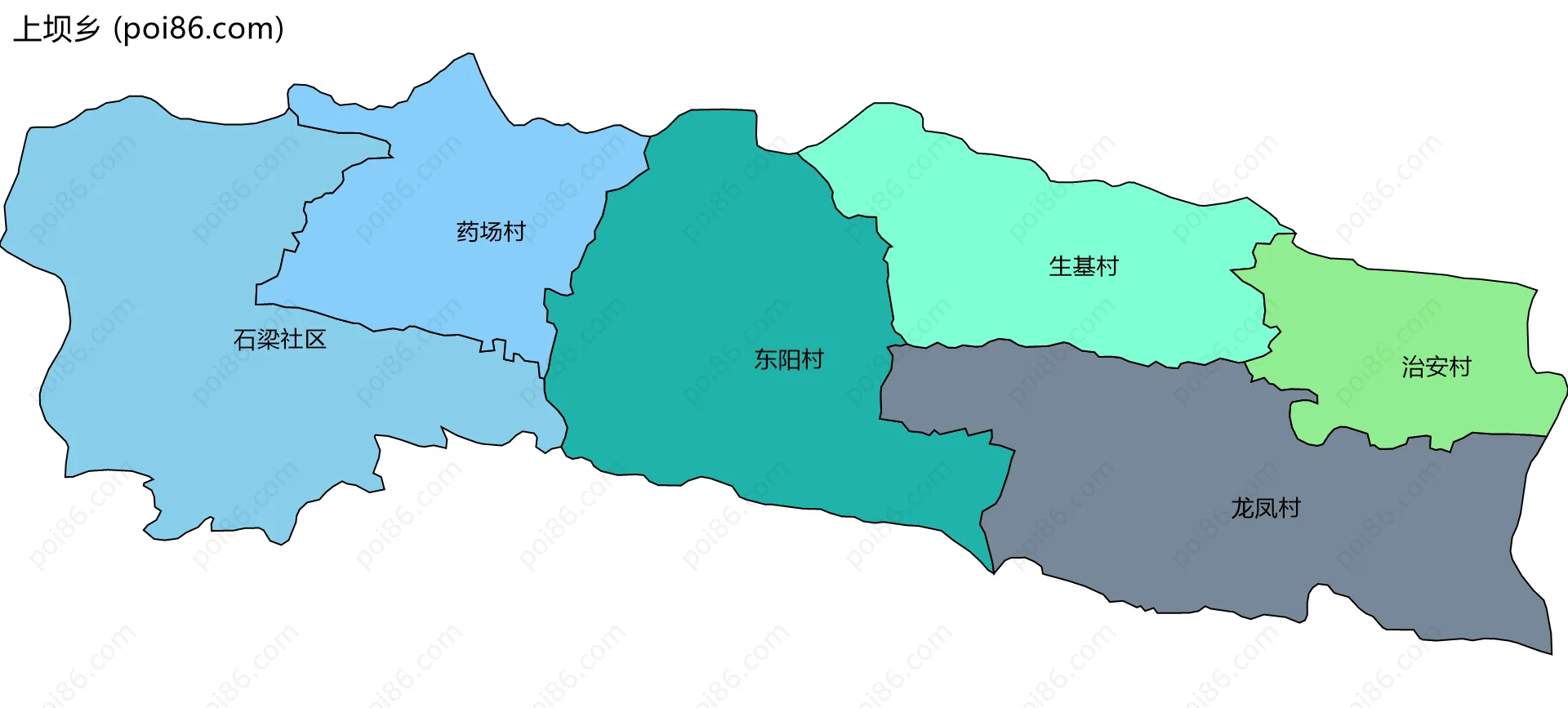 上坝乡边界地图(五级行政区划)