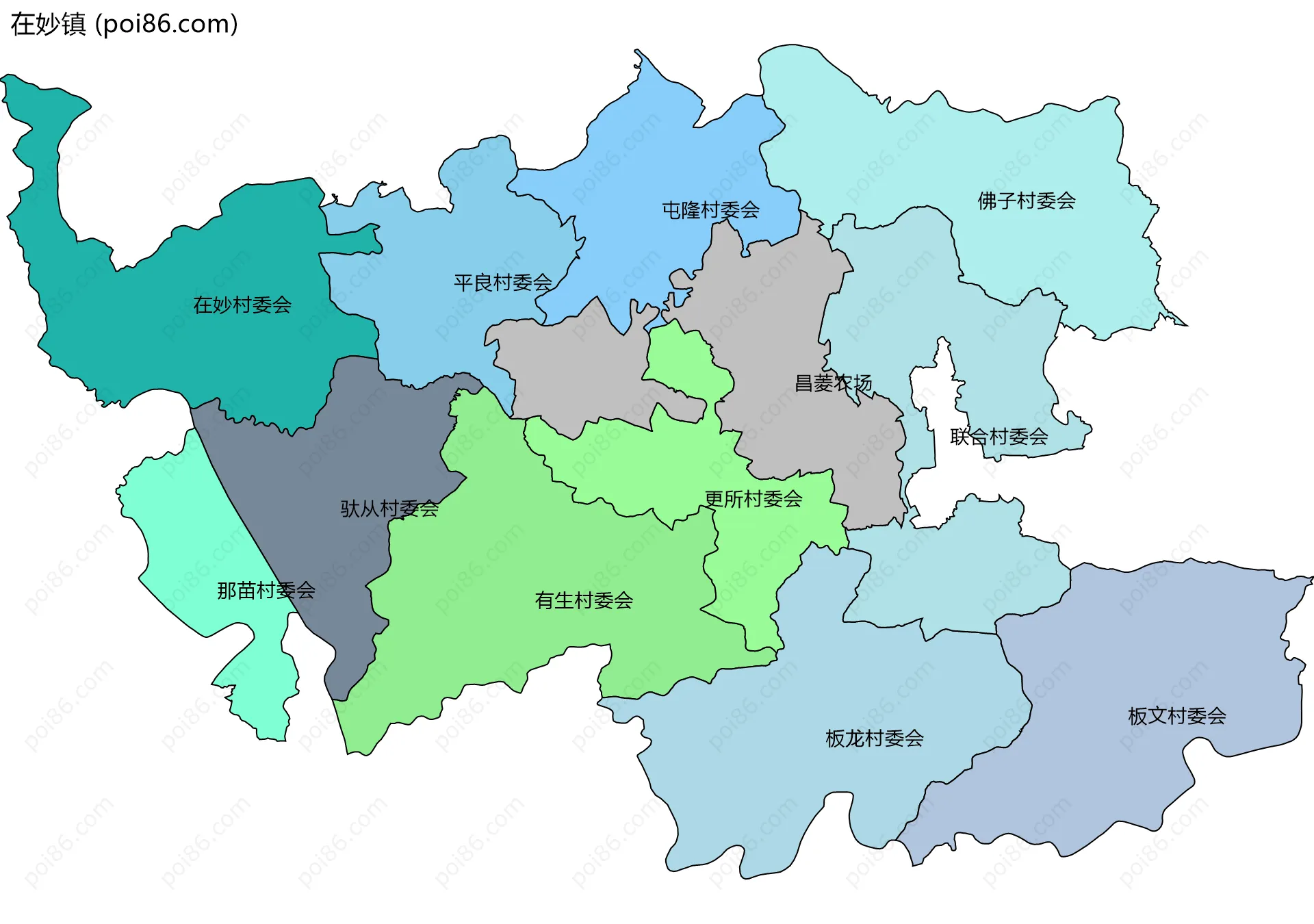 在妙镇边界地图(五级行政区划)