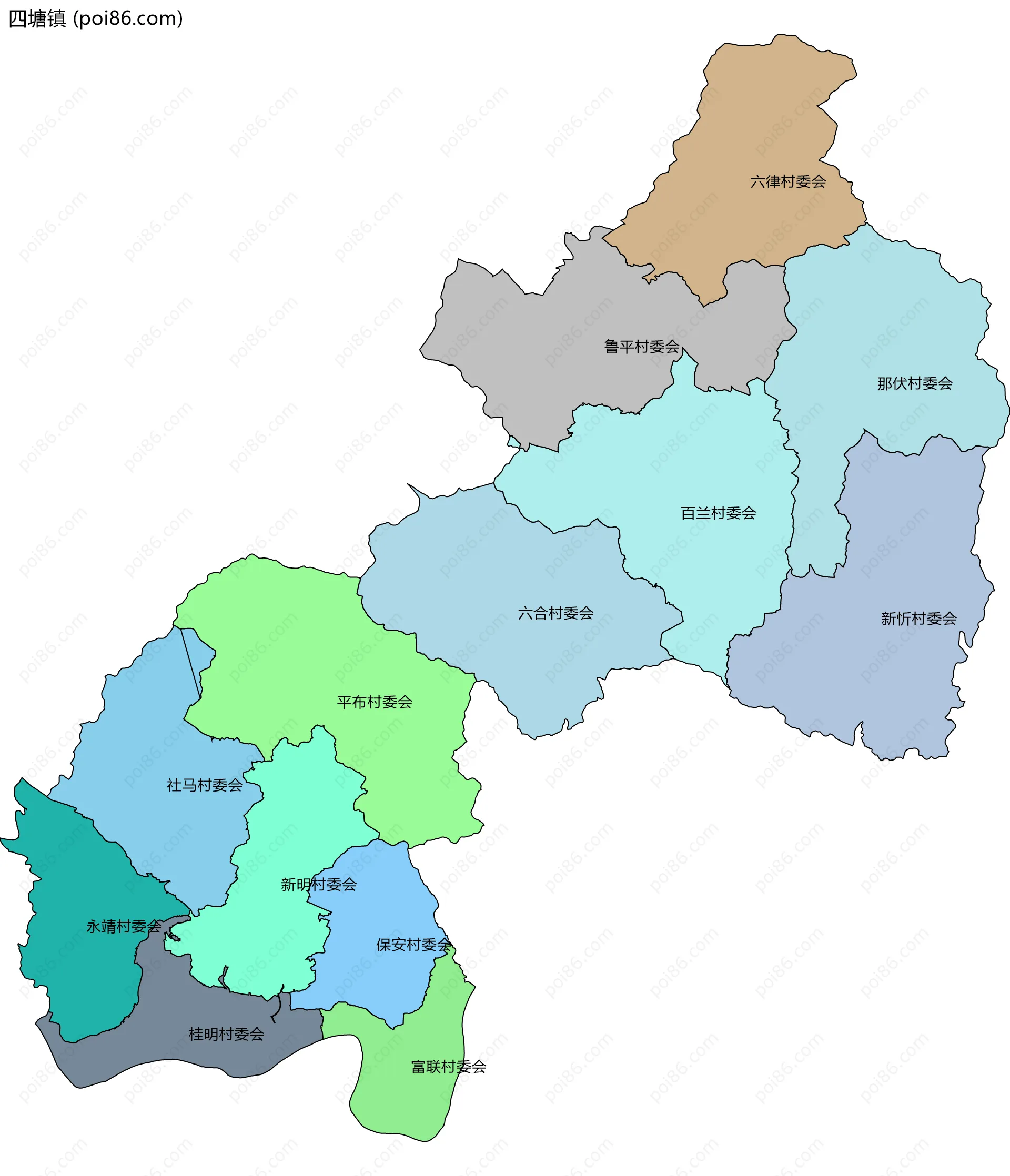 四塘镇边界地图(五级行政区划)