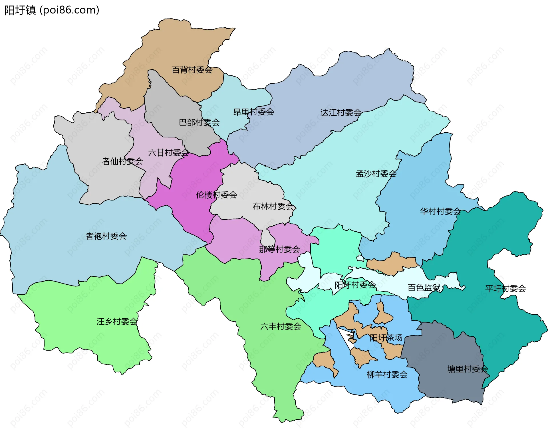阳圩镇边界地图(五级行政区划)