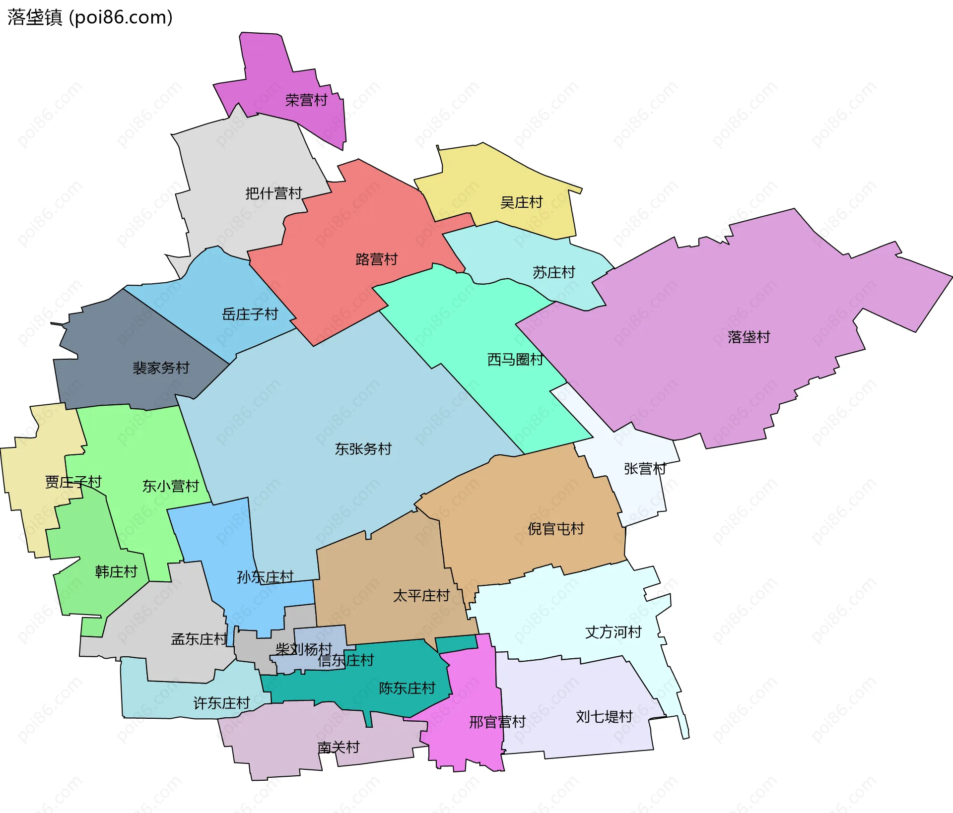 落垡镇边界地图(五级行政区划)