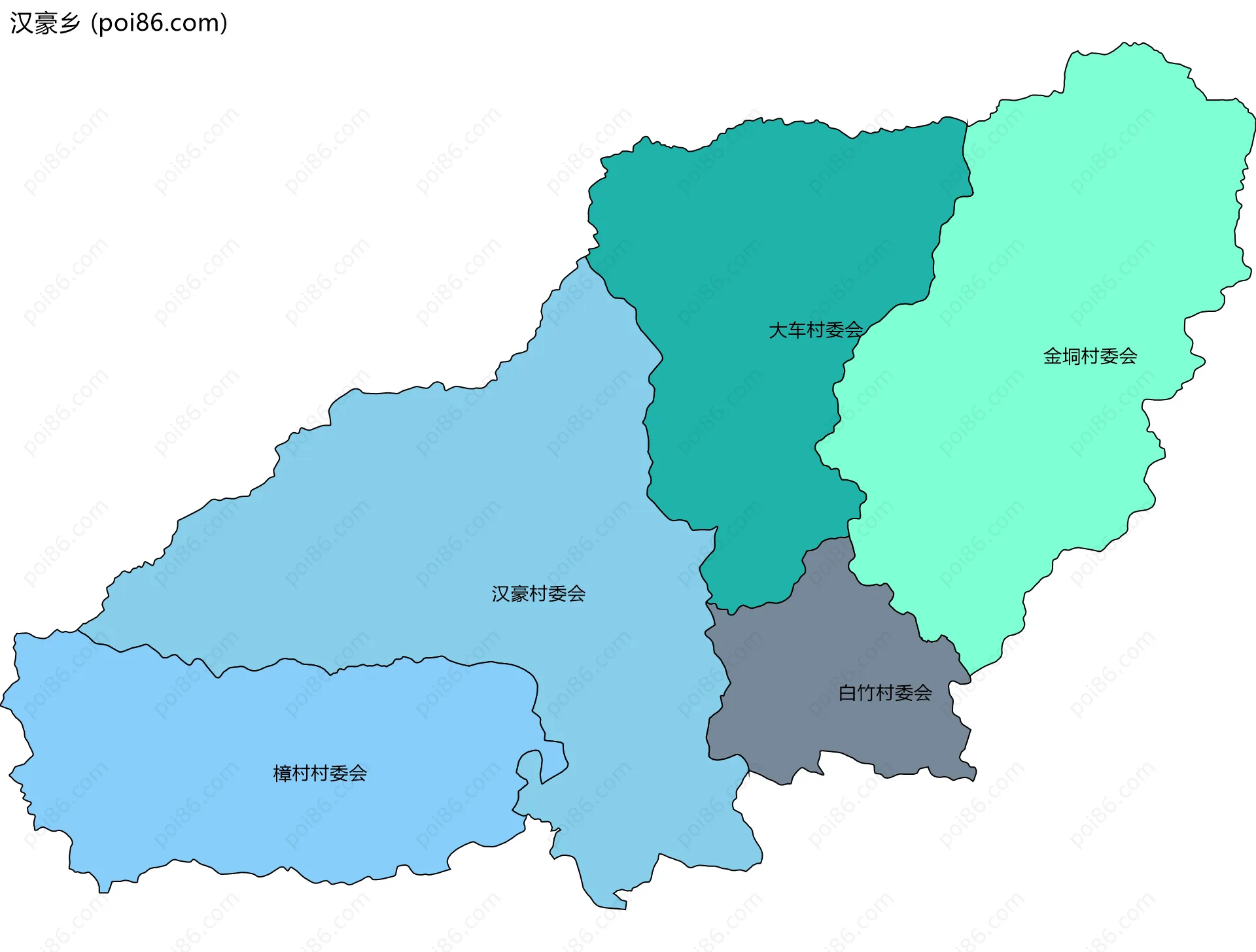 汉豪乡边界地图(五级行政区划)