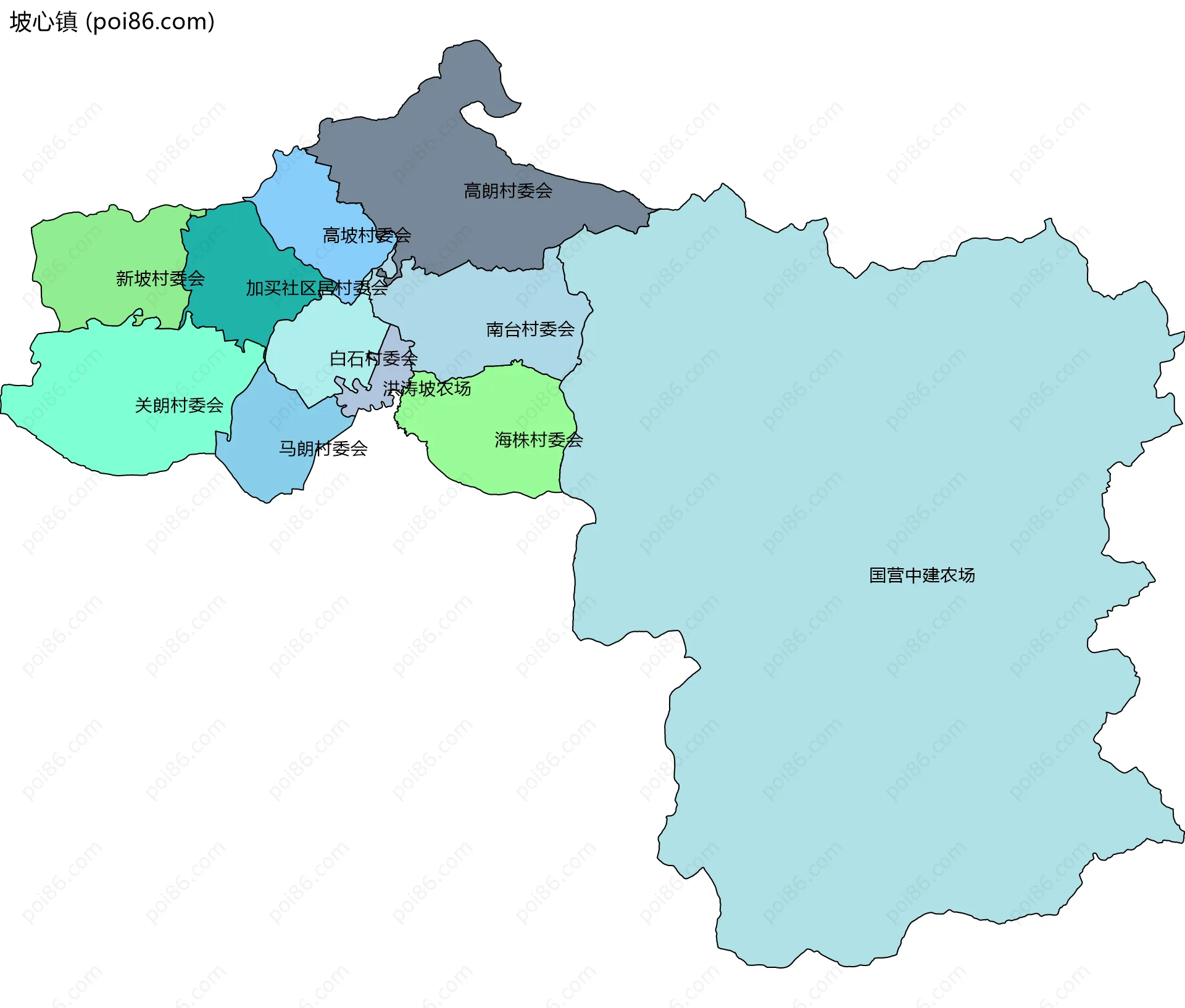 坡心镇边界地图(五级行政区划)