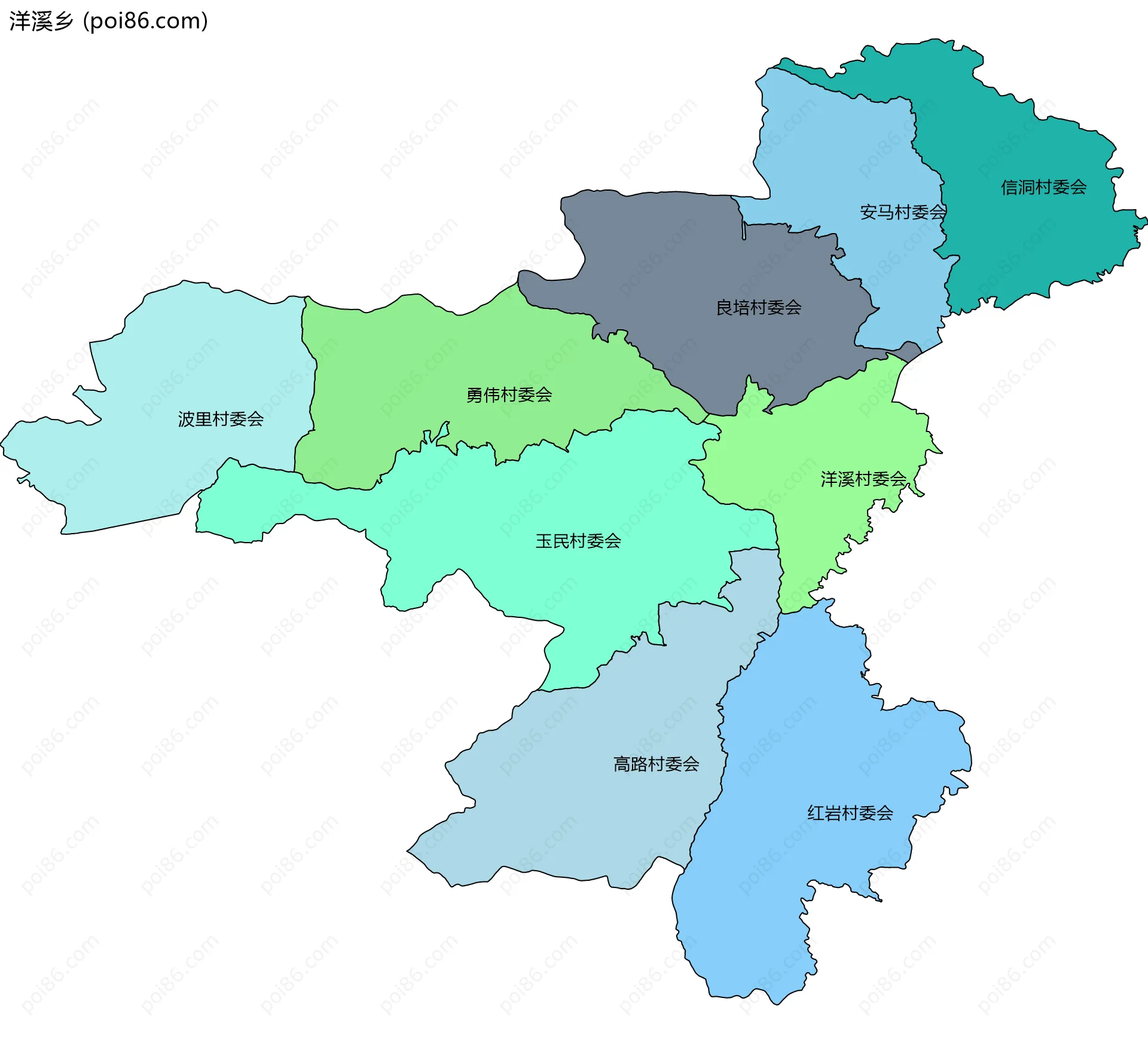 洋溪乡边界地图(五级行政区划)