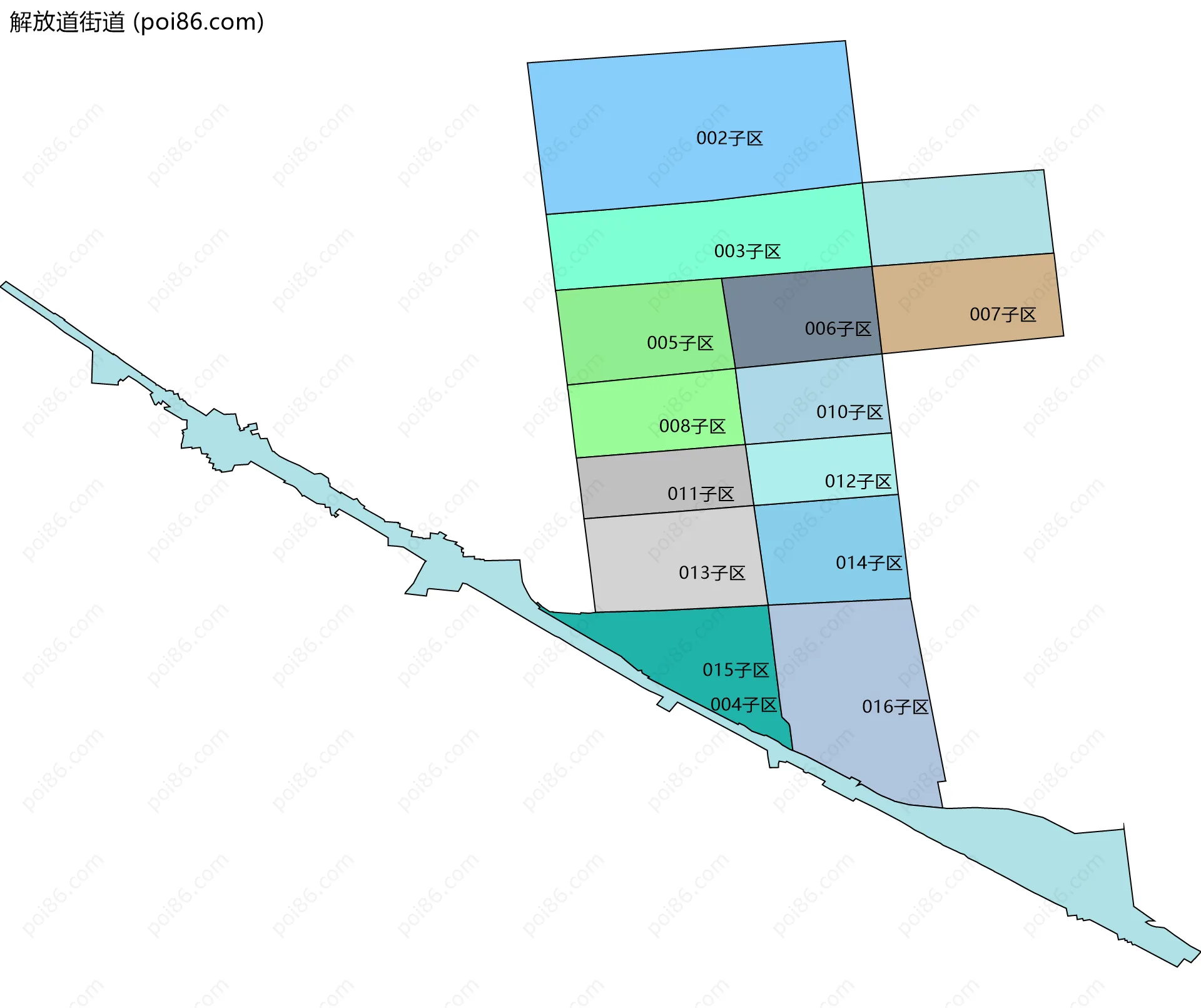 解放道街道边界地图(五级行政区划)