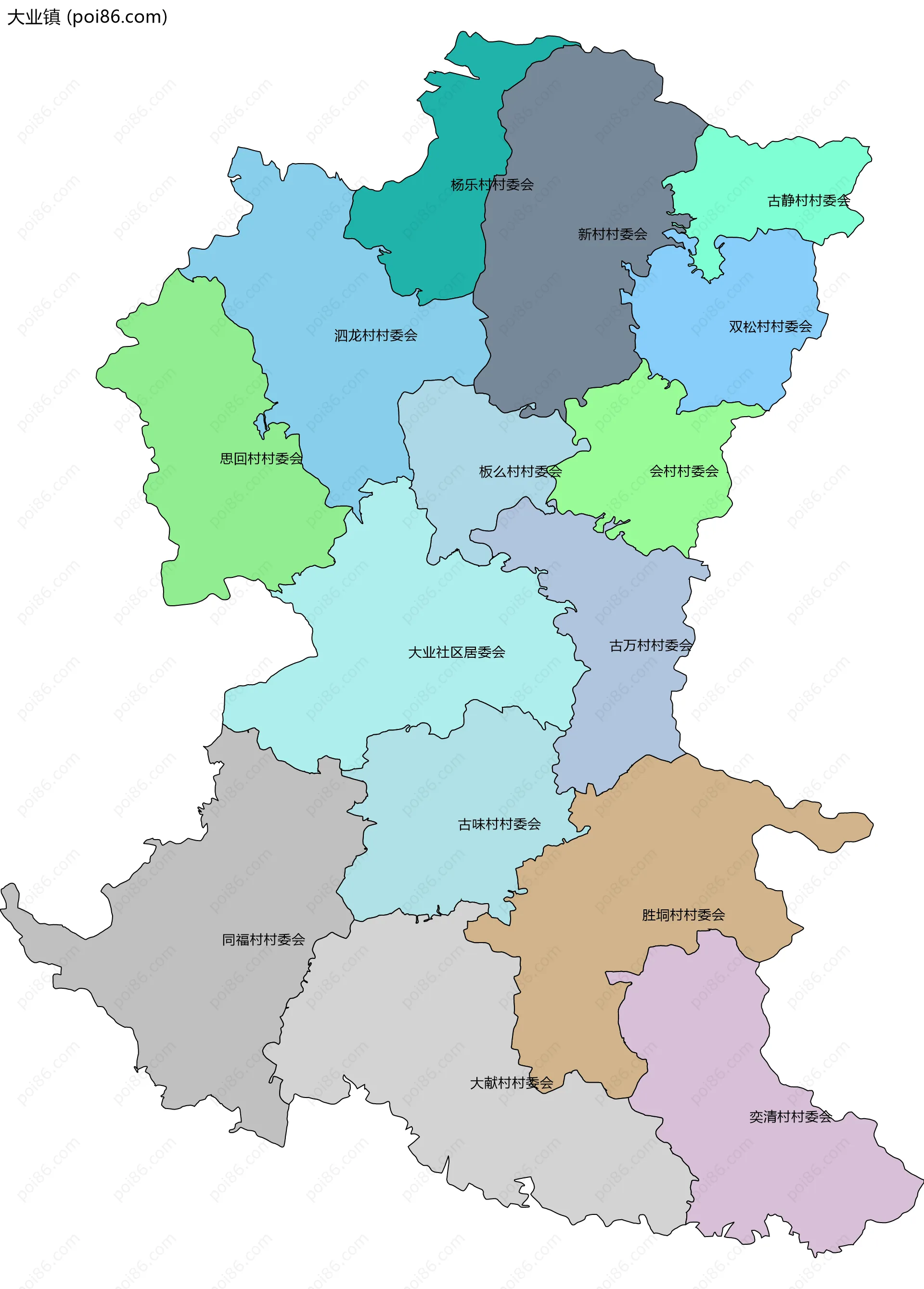 大业镇边界地图(五级行政区划)