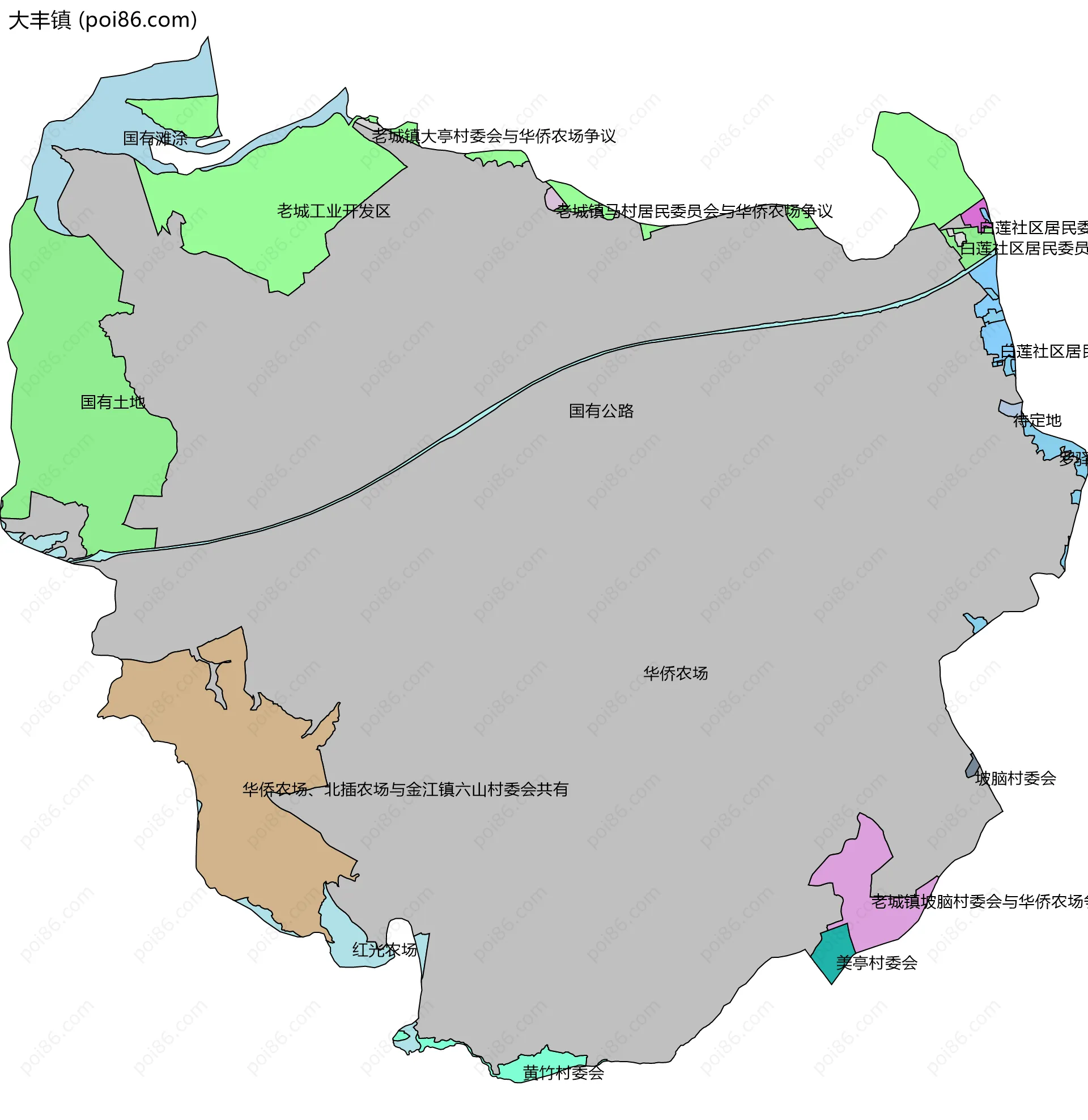 大丰镇边界地图(五级行政区划)