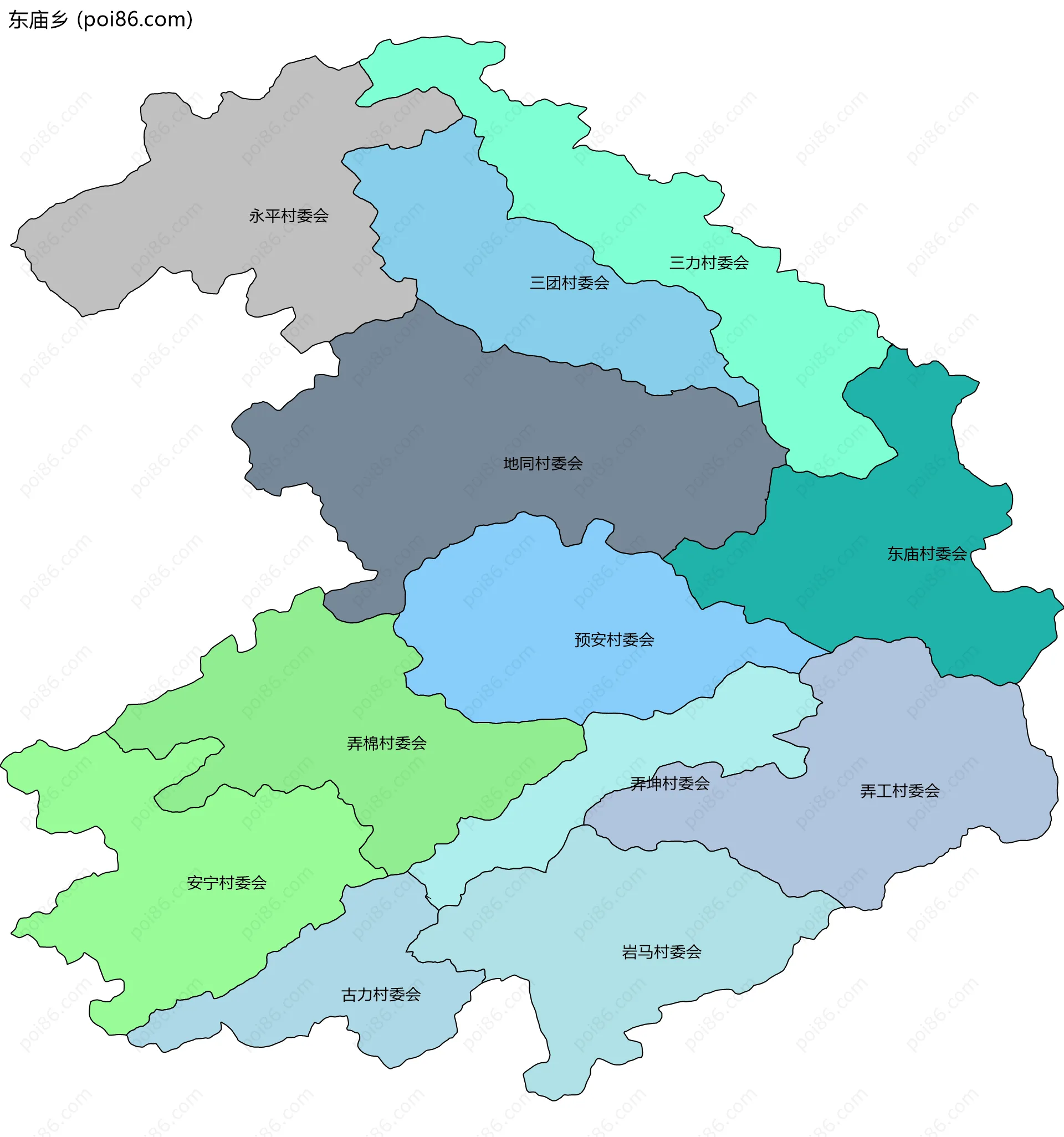 东庙乡边界地图(五级行政区划)