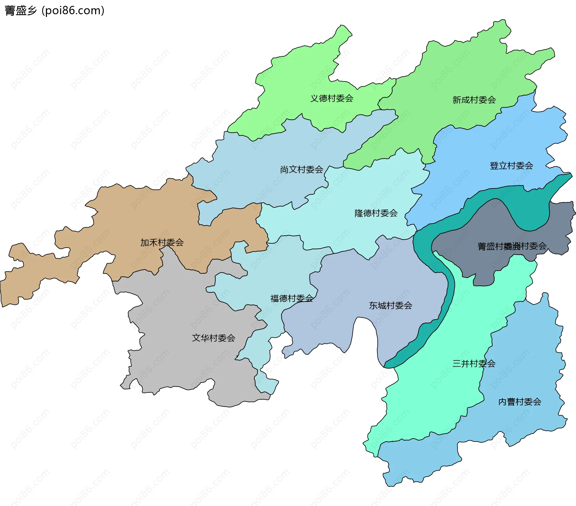 菁盛乡边界地图(五级行政区划)