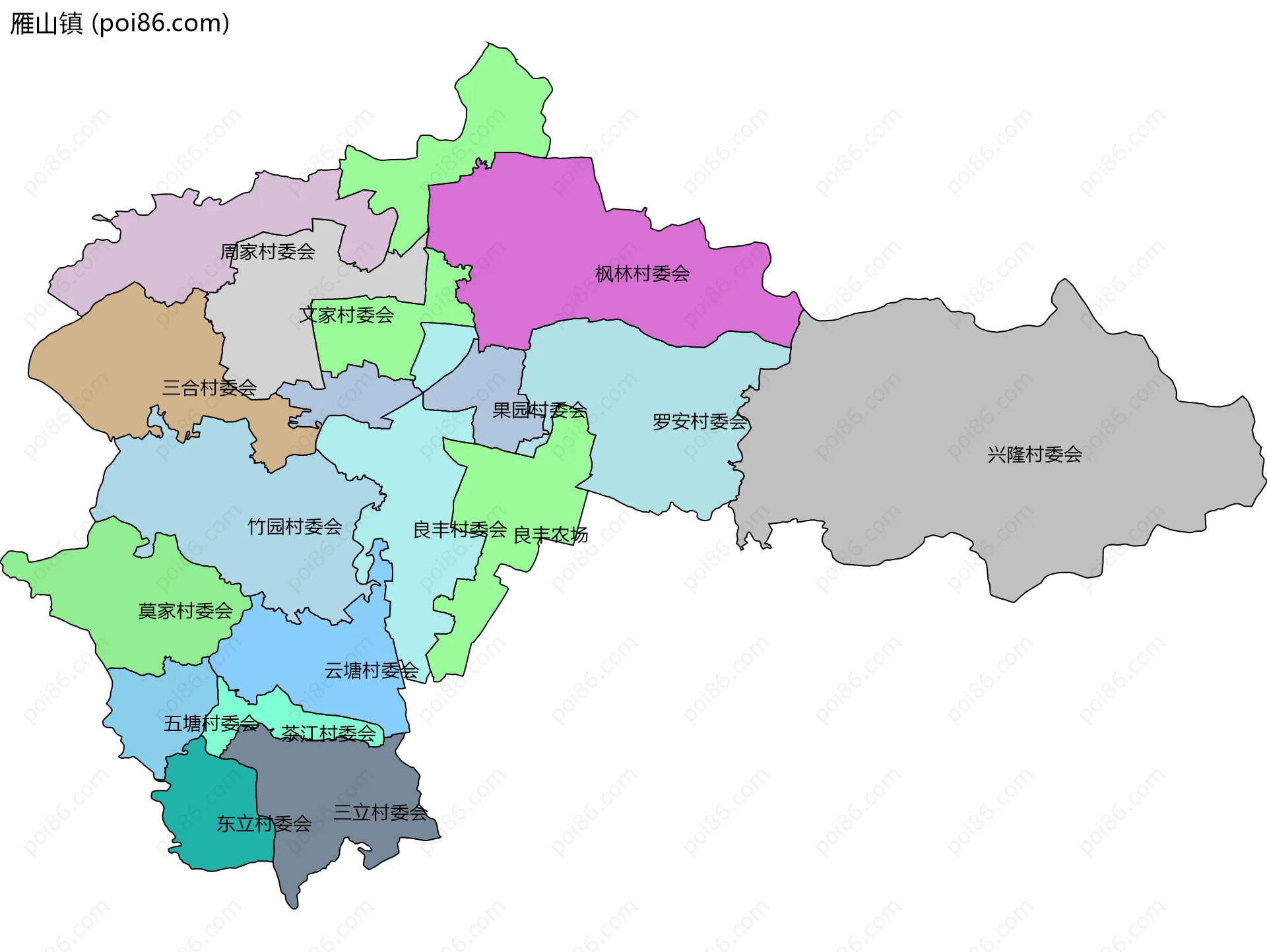 雁山镇边界地图(五级行政区划)