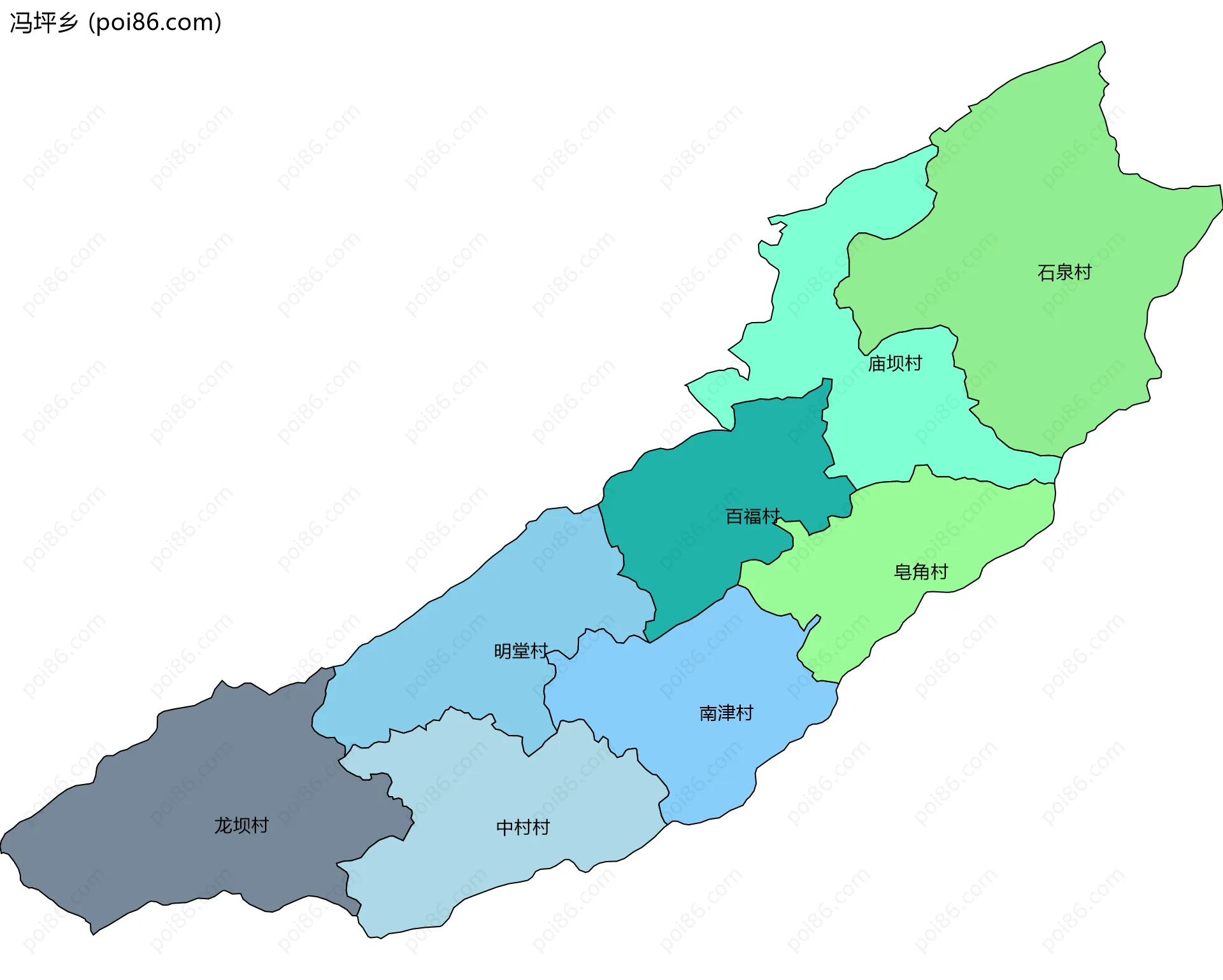 冯坪乡边界地图(五级行政区划)