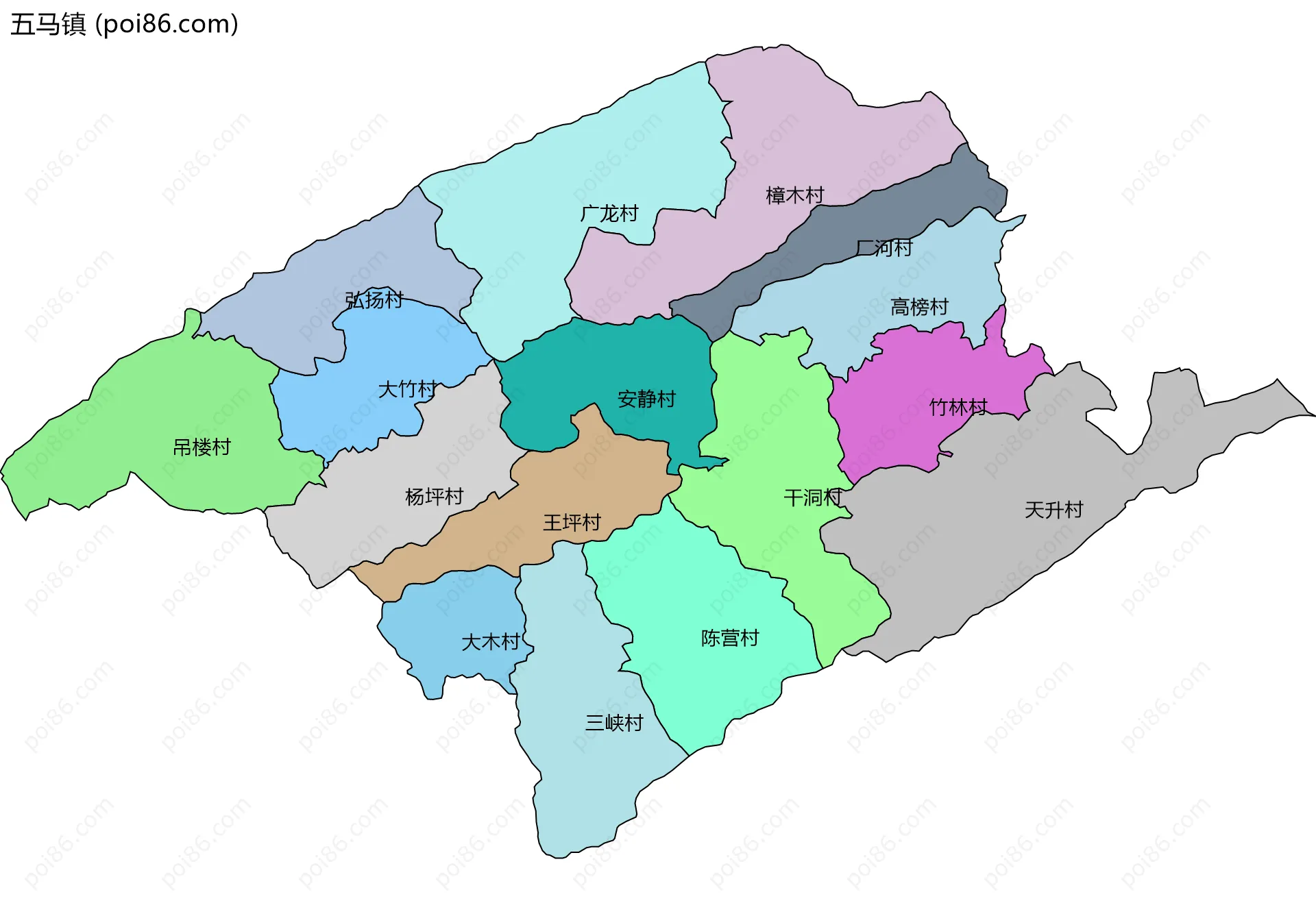 五马镇边界地图(五级行政区划)
