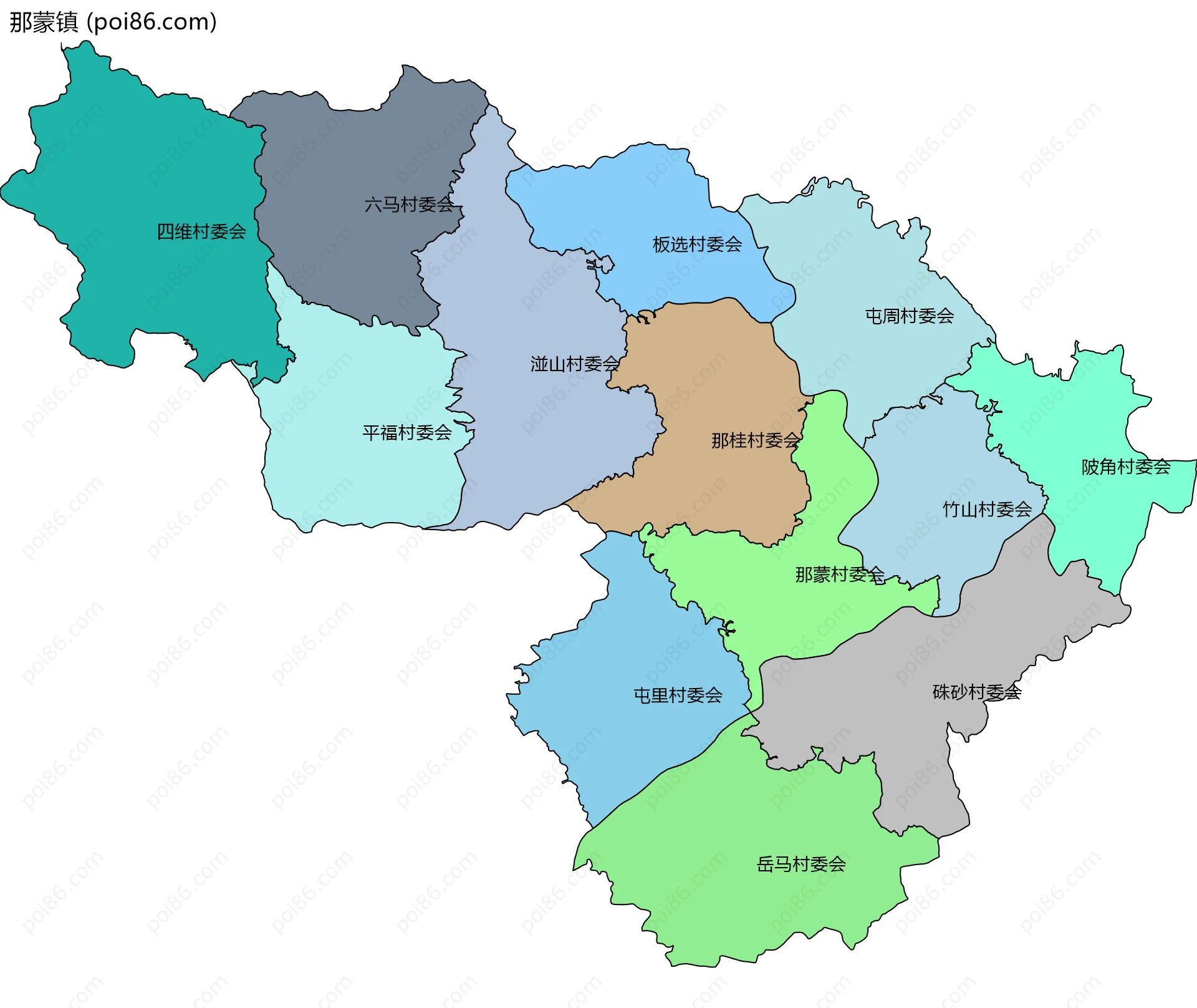 那蒙镇边界地图(五级行政区划)