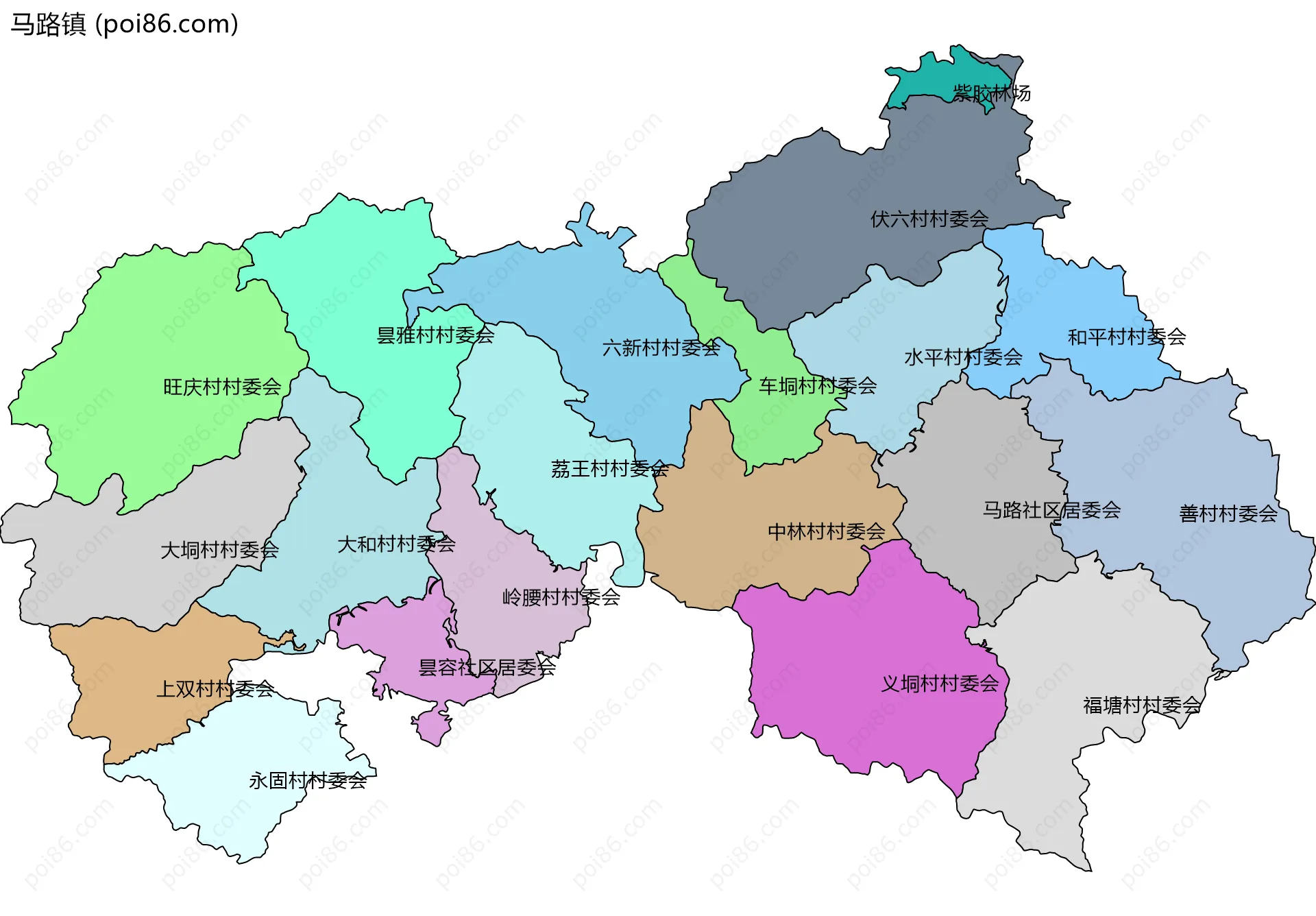 马路镇边界地图(五级行政区划)