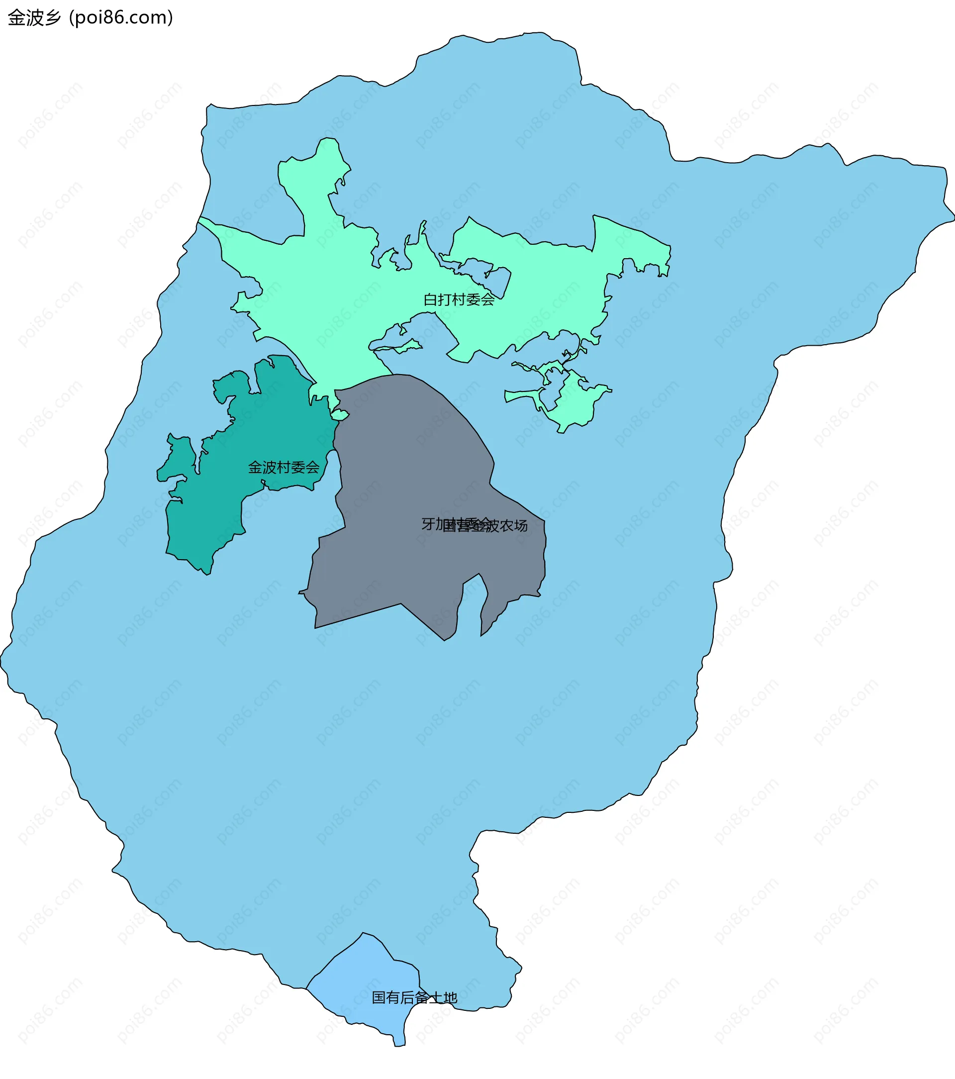 金波乡边界地图(五级行政区划)