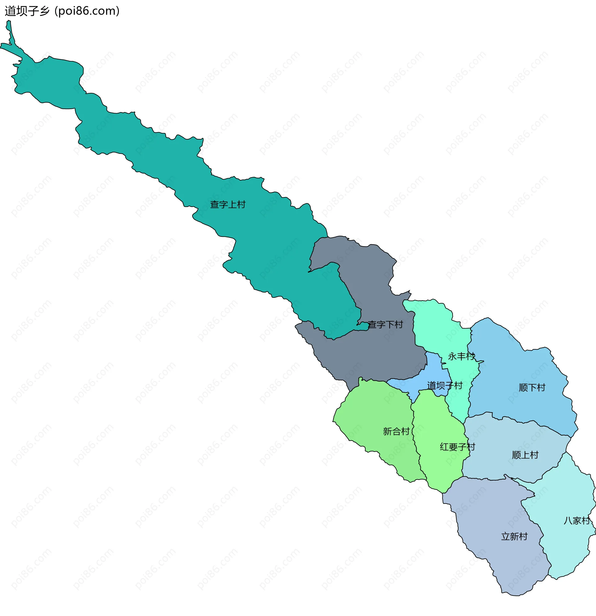 道坝子乡边界地图(五级行政区划)